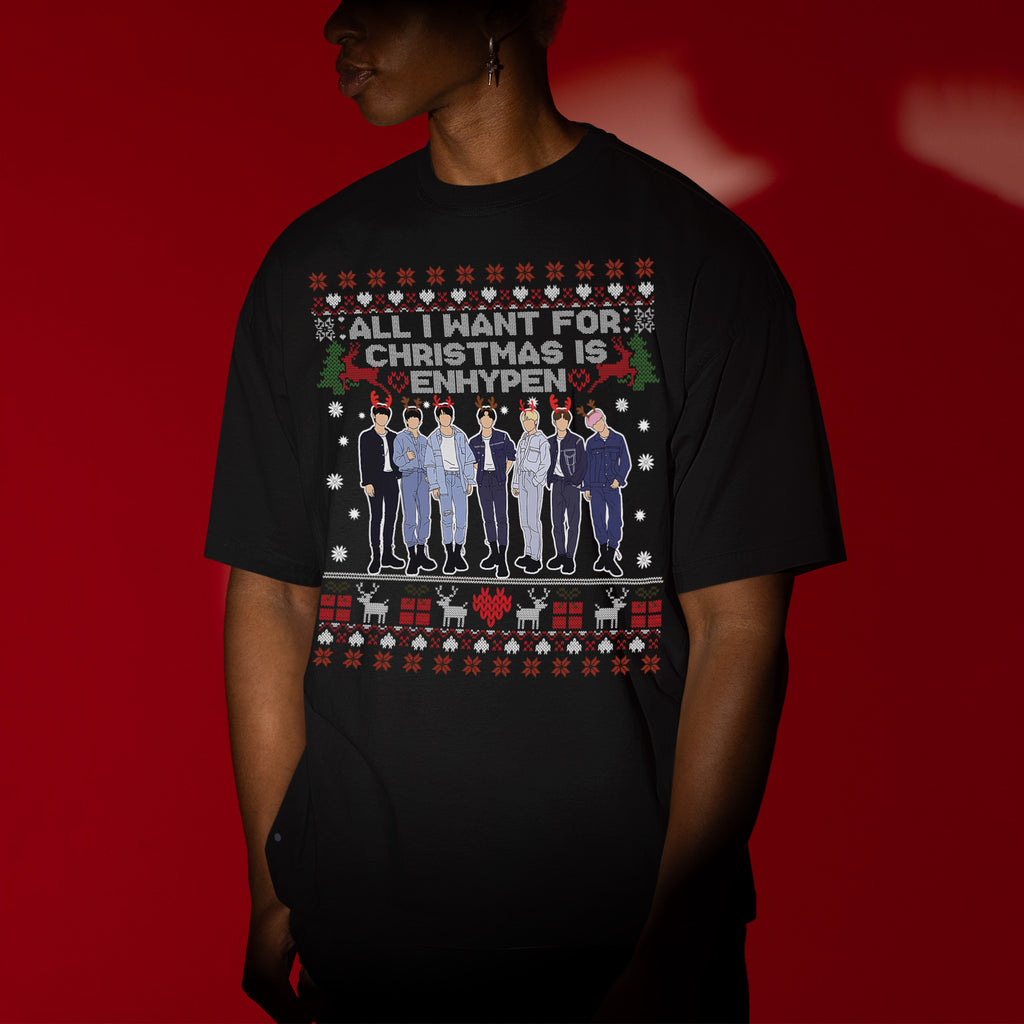 All I Want For Christmas Is Enhypen T-Shirt - Men view, Y2K kpop concert tee
