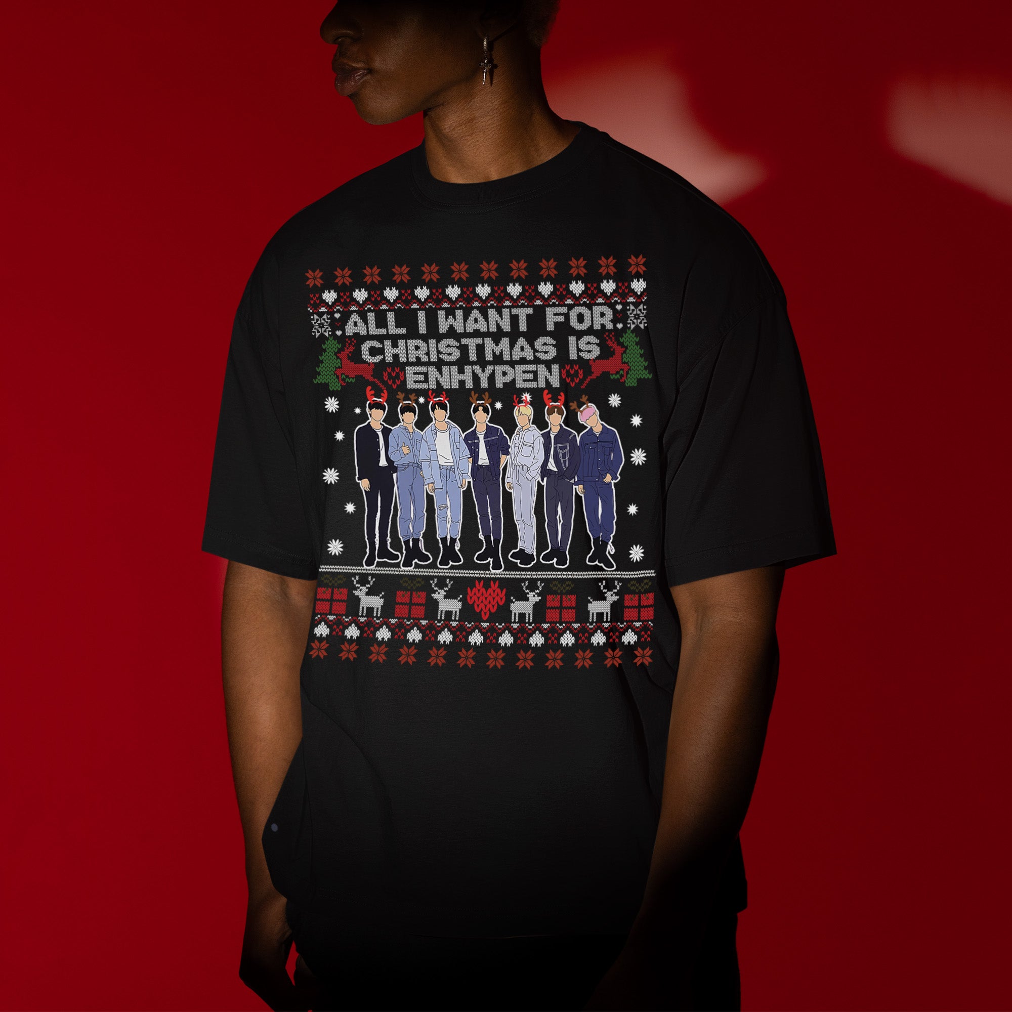 All I Want For Christmas Is Enhypen T-Shirt - Men view, Y2K kpop concert tee