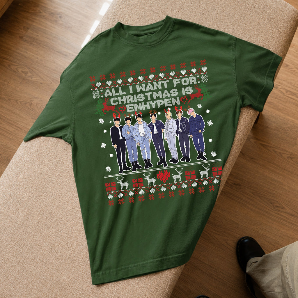 All I Want For Christmas Is Enhypen T-Shirt - Spread view, Y2K kpop concert tee