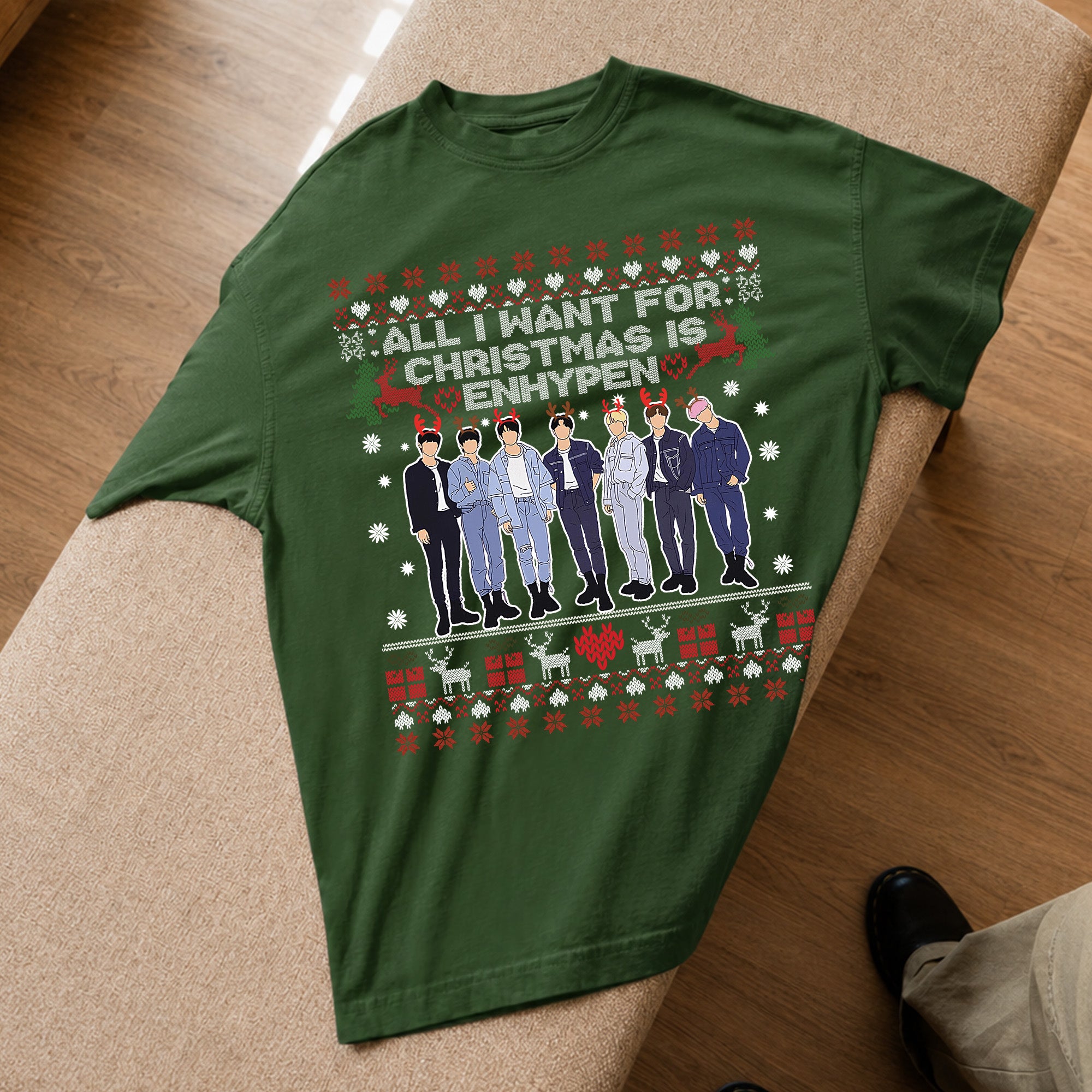 All I Want For Christmas Is Enhypen T-Shirt - Spread view, Y2K kpop concert tee