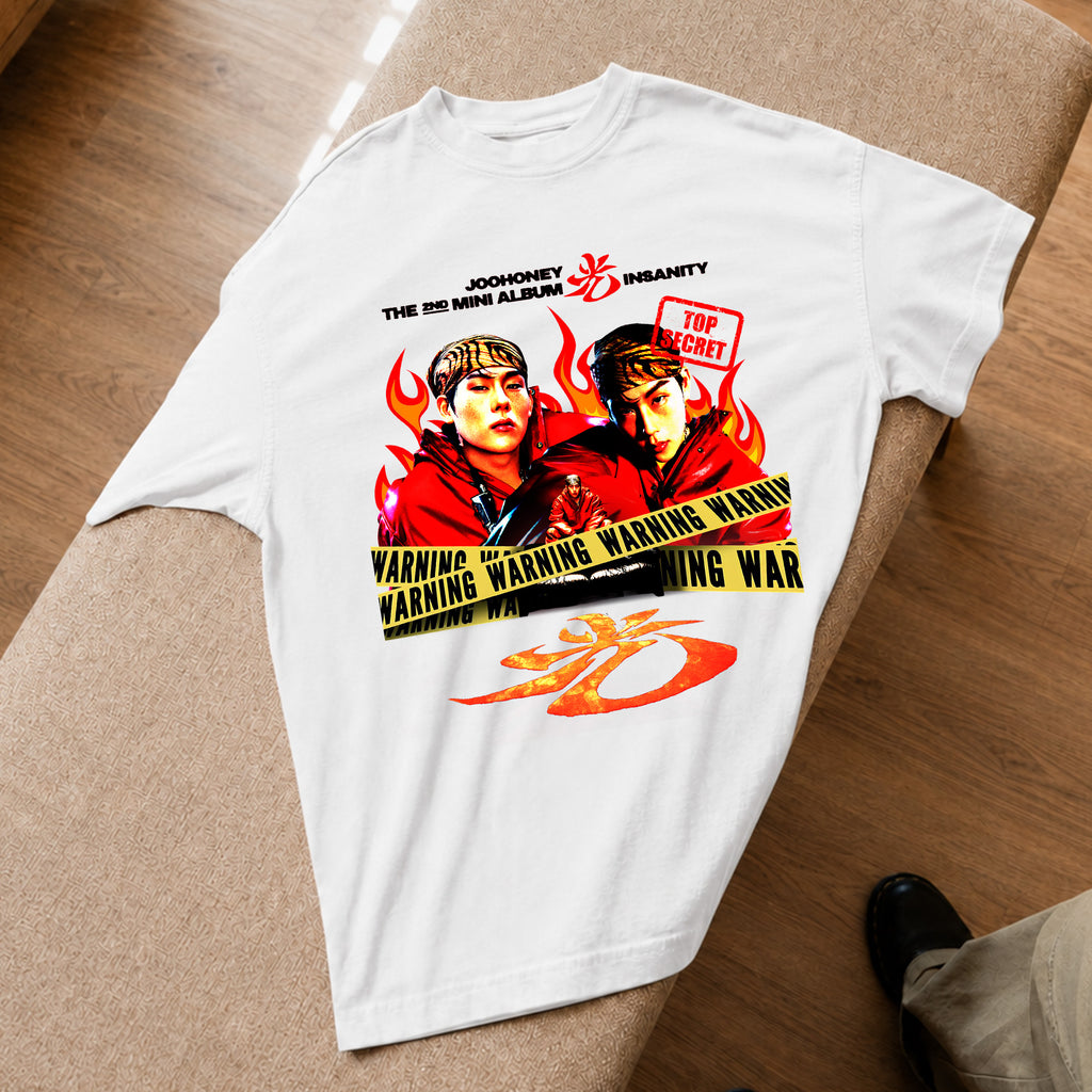Joohoney Graphic Insanity Album T-Shirt - Spread view, Y2K kpop concert tee