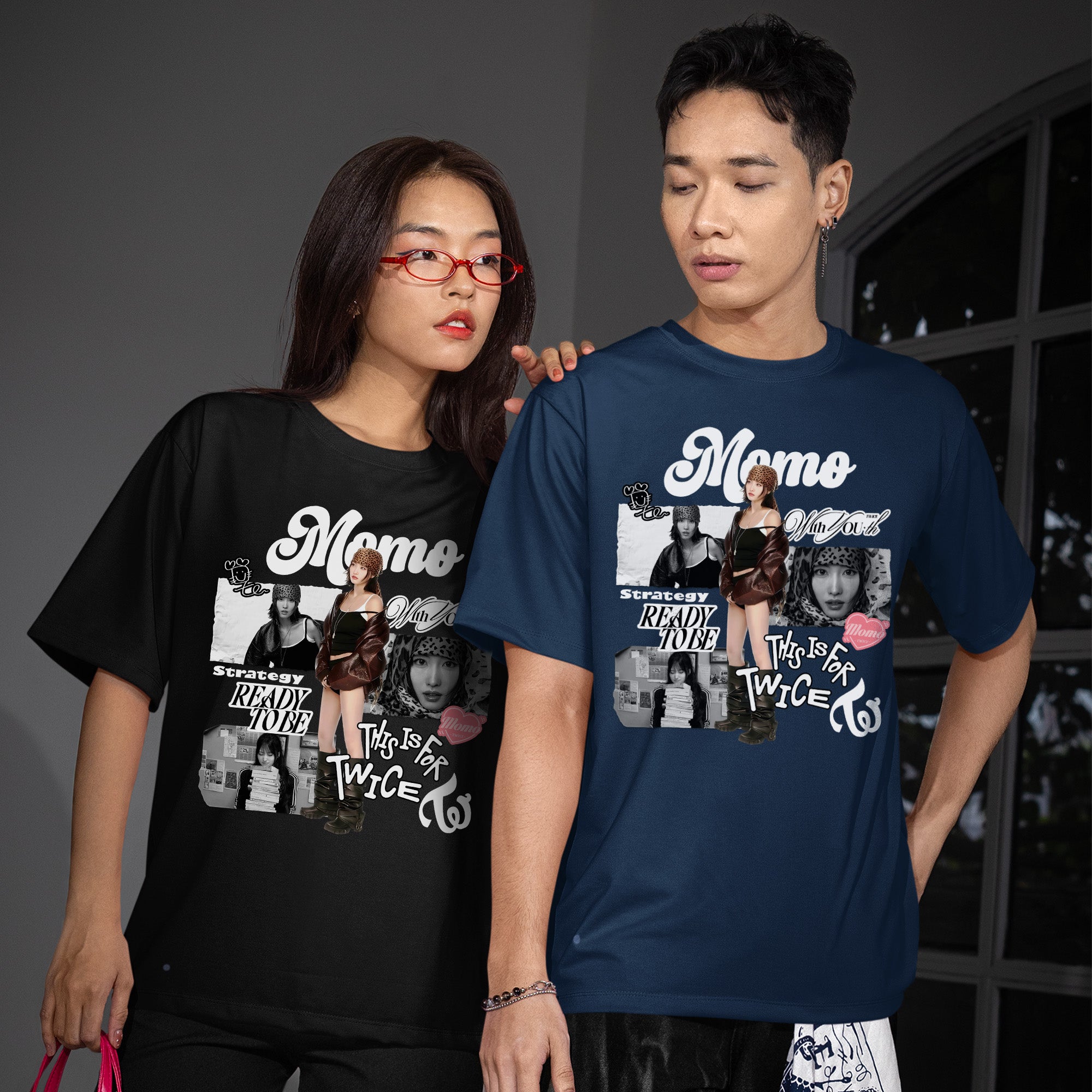 TWICE Graphic Momo T-Shirt - Couple view, Y2K kpop concert tee