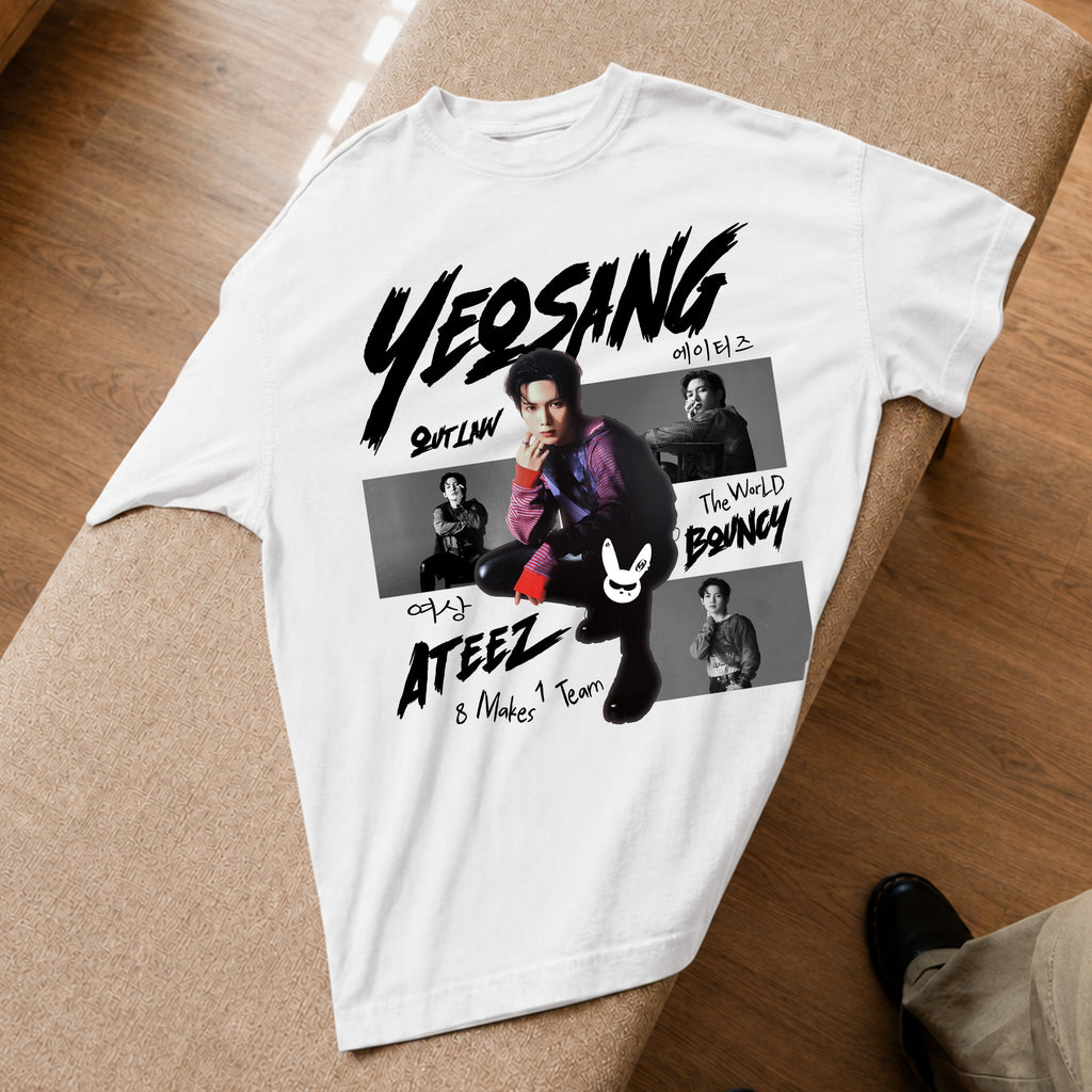 ATEEZ Graphic Yeosang Member T-Shirt - Spread view, Y2K kpop concert tee