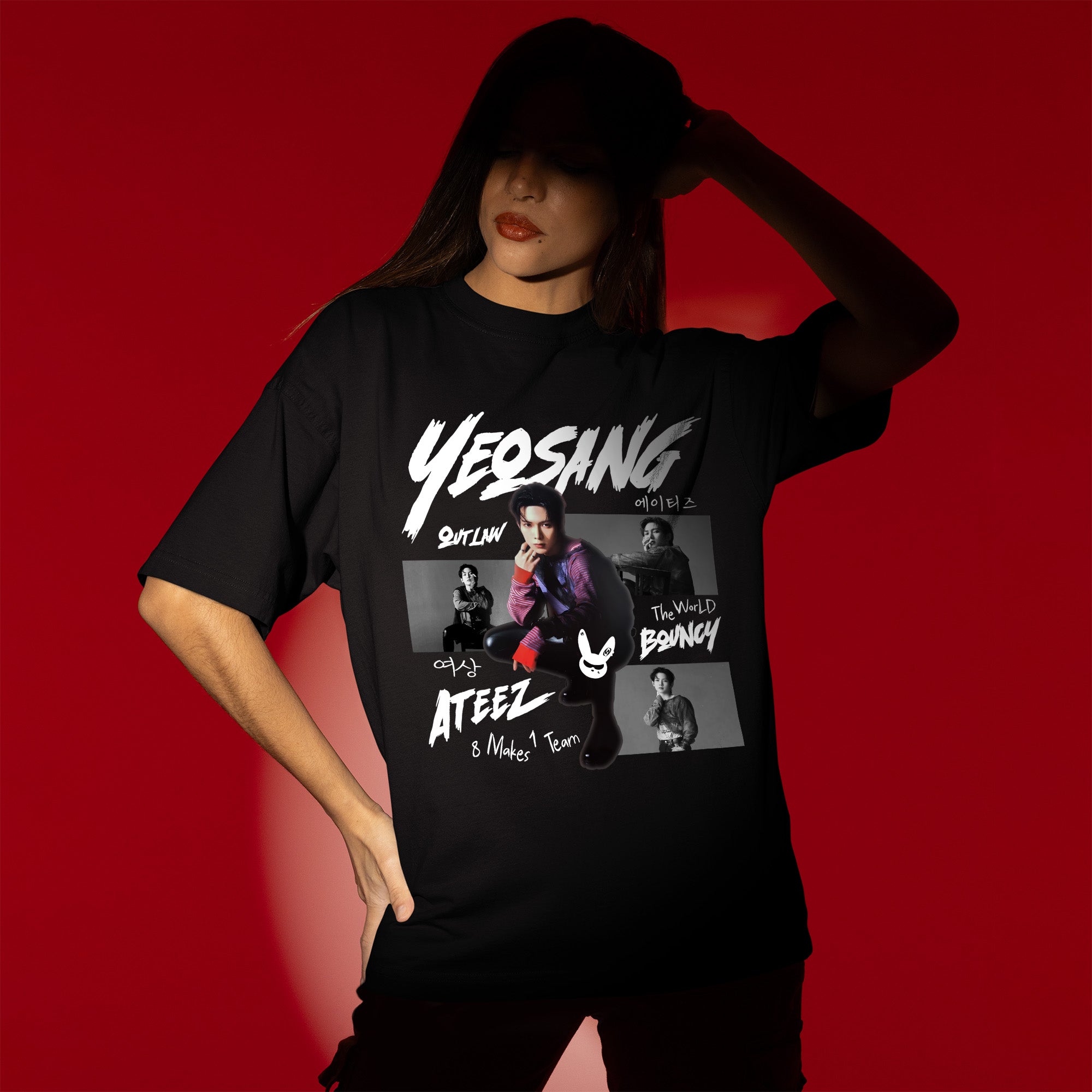 ATEEZ Graphic Yeosang Member T-Shirt - Women view, Y2K kpop concert tee