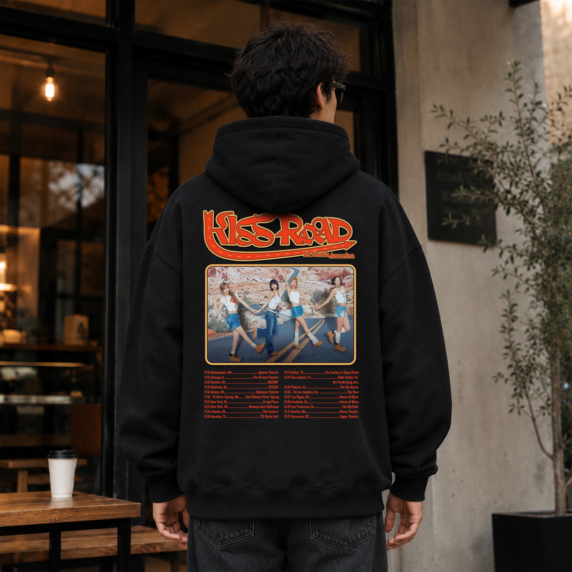 KISS OF LIFE World Tour Kiss Road In US Hoodie - Men Back view, Y2K kpop concert hoodie