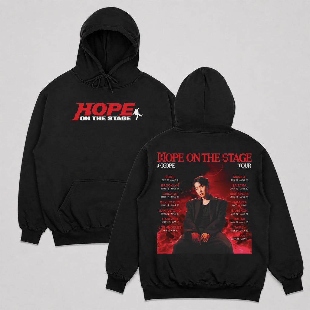 BTS J-Hope Retro Tour Hope On The Stage Hoodie - Main view, Y2K kpop concert hoodie