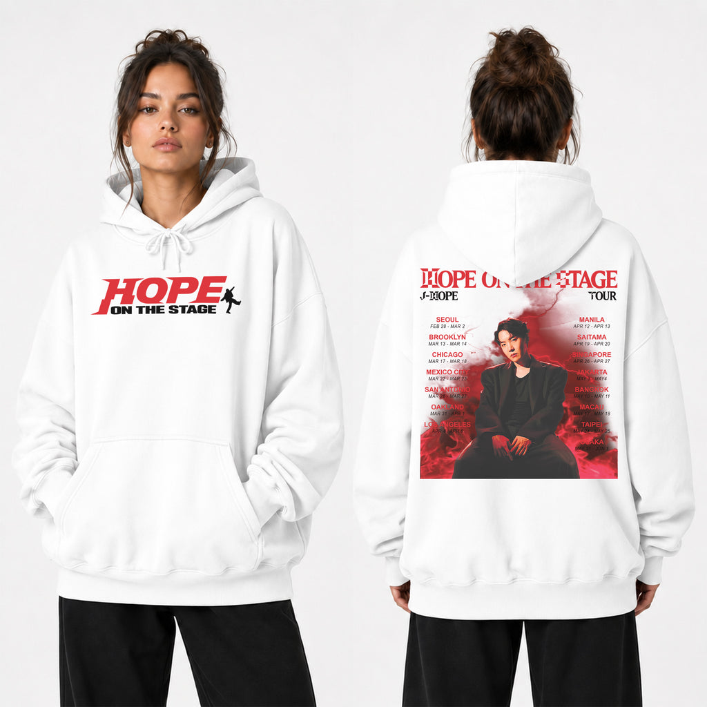 BTS J-Hope Retro Tour Hope On The Stage Hoodie - Women view, Y2K kpop concert hoodie