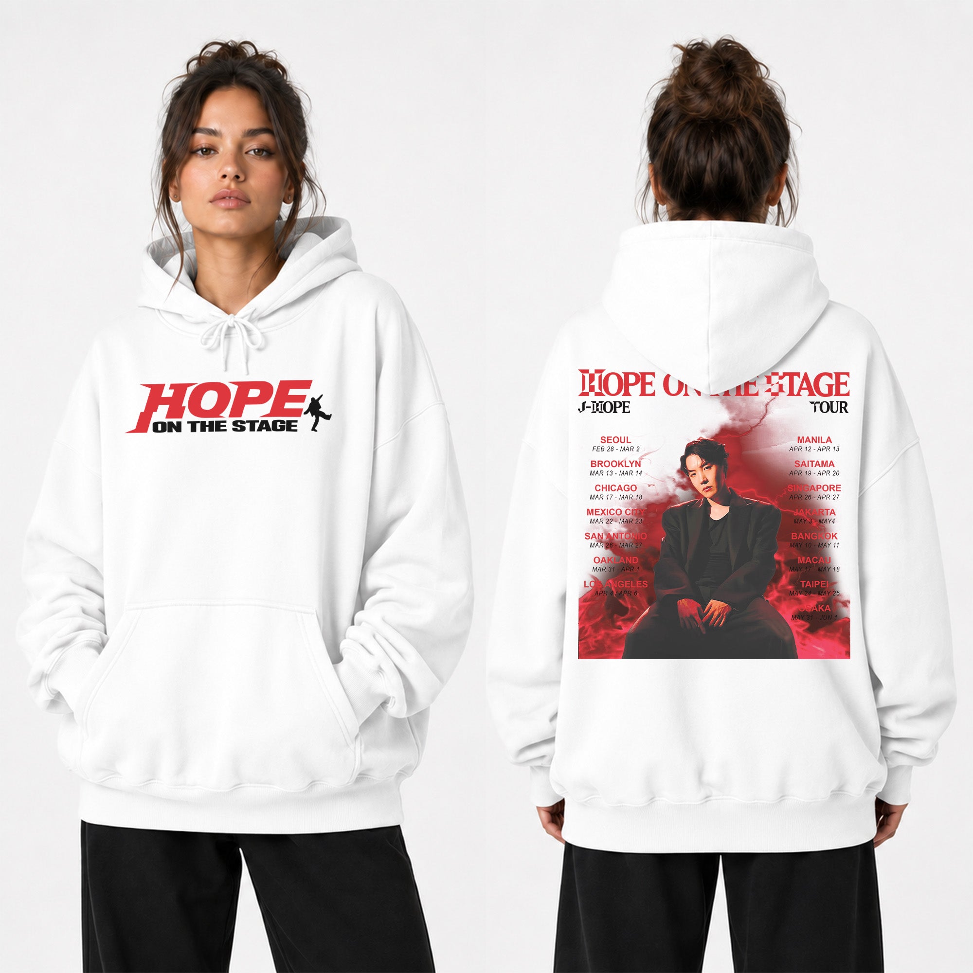 BTS J-Hope Retro Tour Hope On The Stage Hoodie - Women view, Y2K kpop concert hoodie