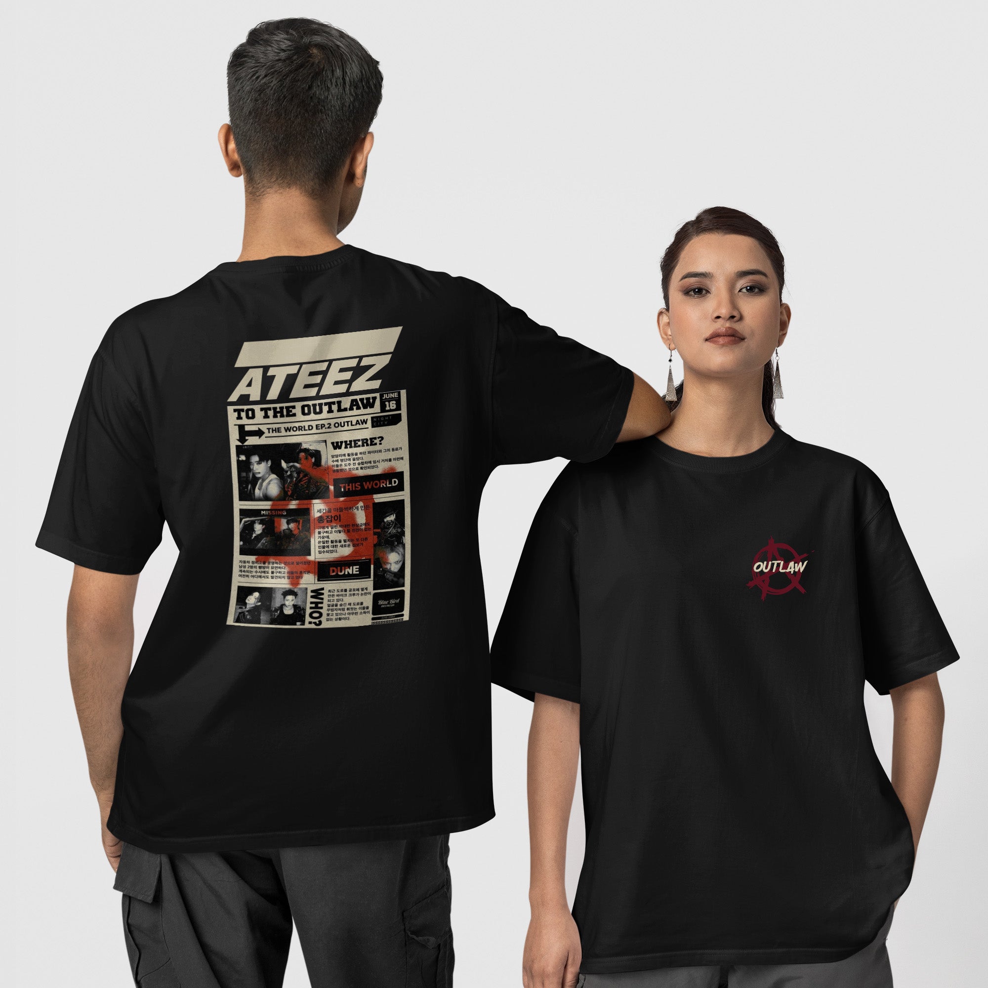 ATEEZ To The Outlaw Album T-Shirt - Couple 1 view, Y2K kpop concert tee