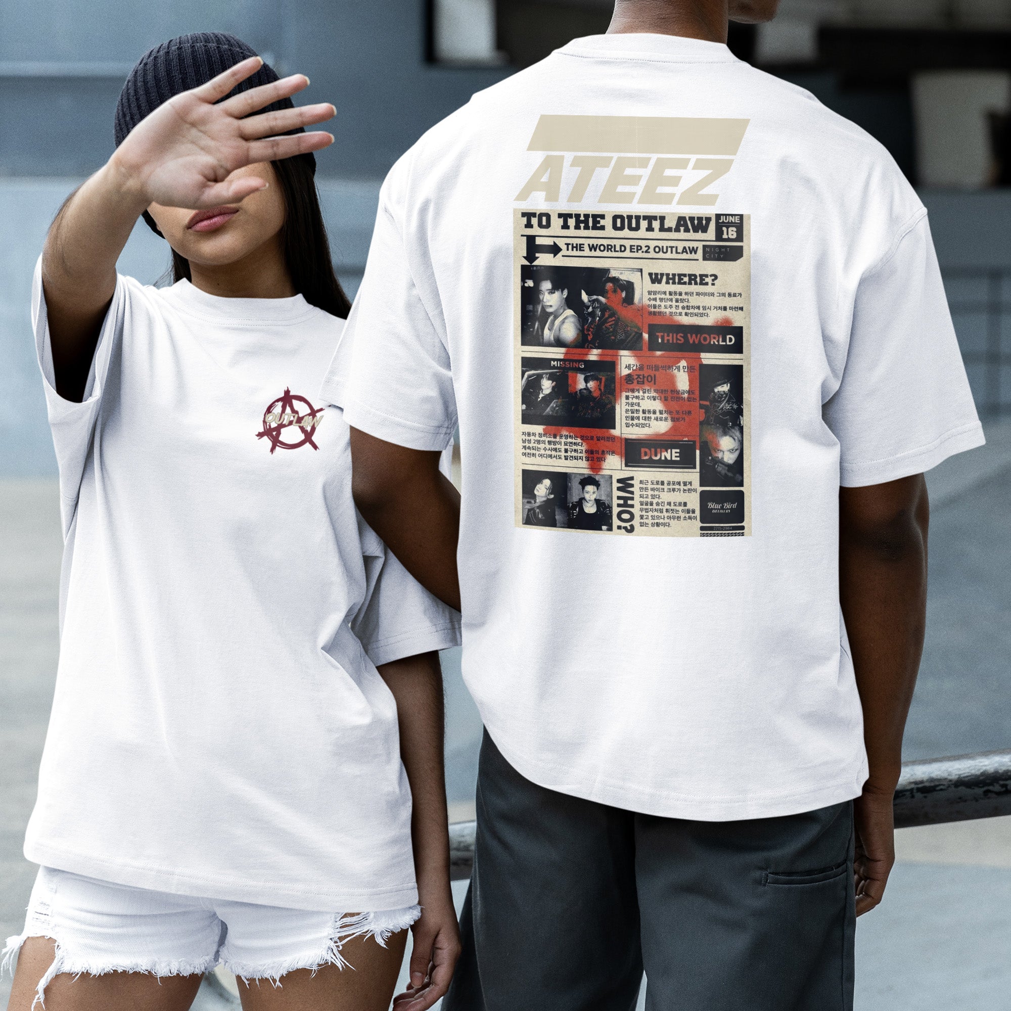 ATEEZ To The Outlaw Album T-Shirt - Couple 2 view, Y2K kpop concert tee