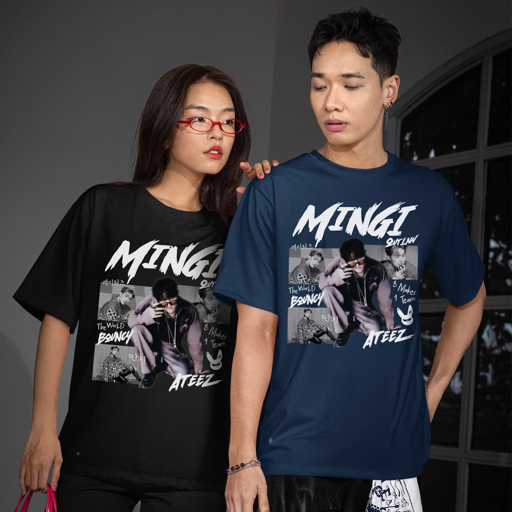 ATEEZ Graphic Mingi Member T-Shirt - Couple view, Y2K kpop concert tee