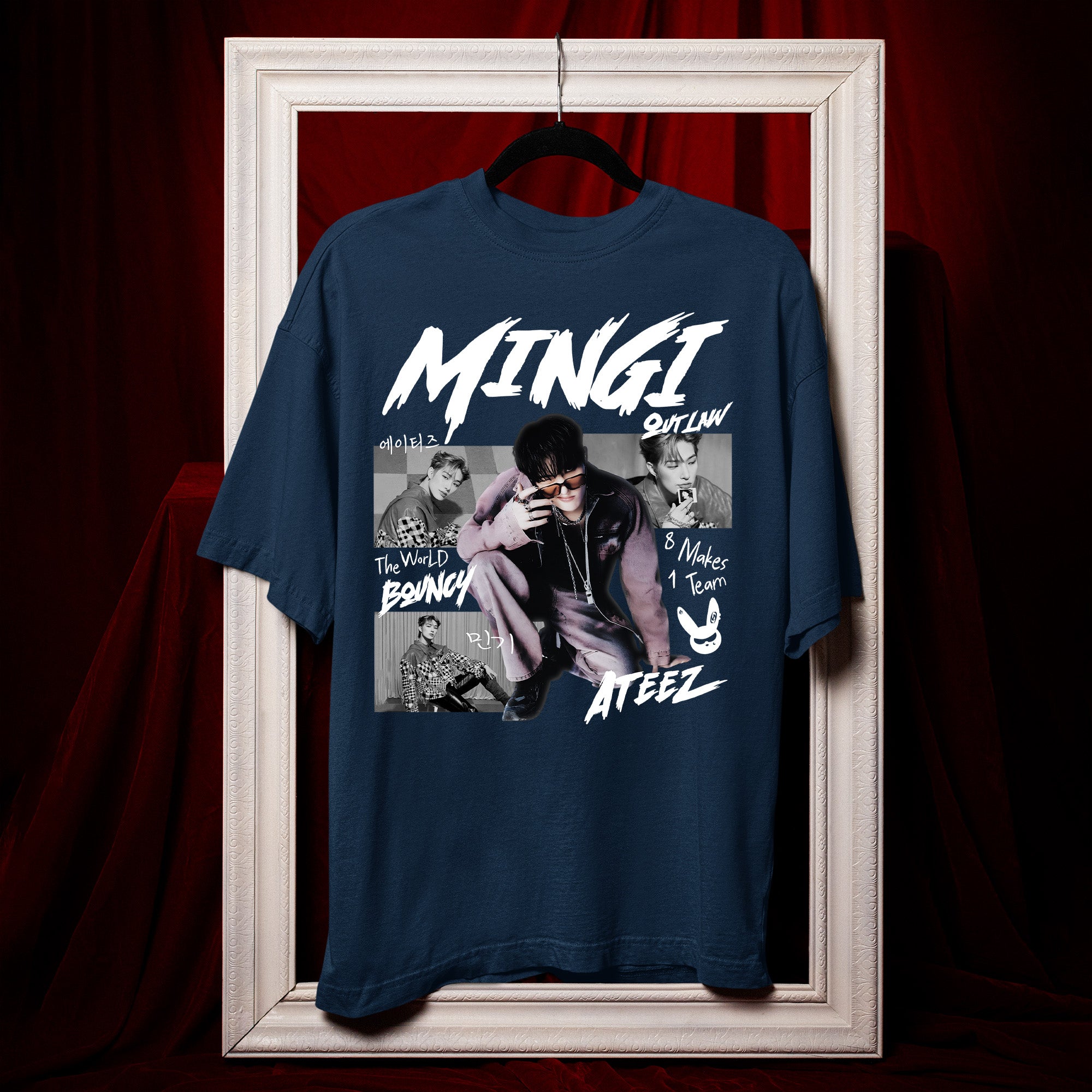 ATEEZ Graphic Mingi Member T-Shirt - Hang view, Y2K kpop concert tee