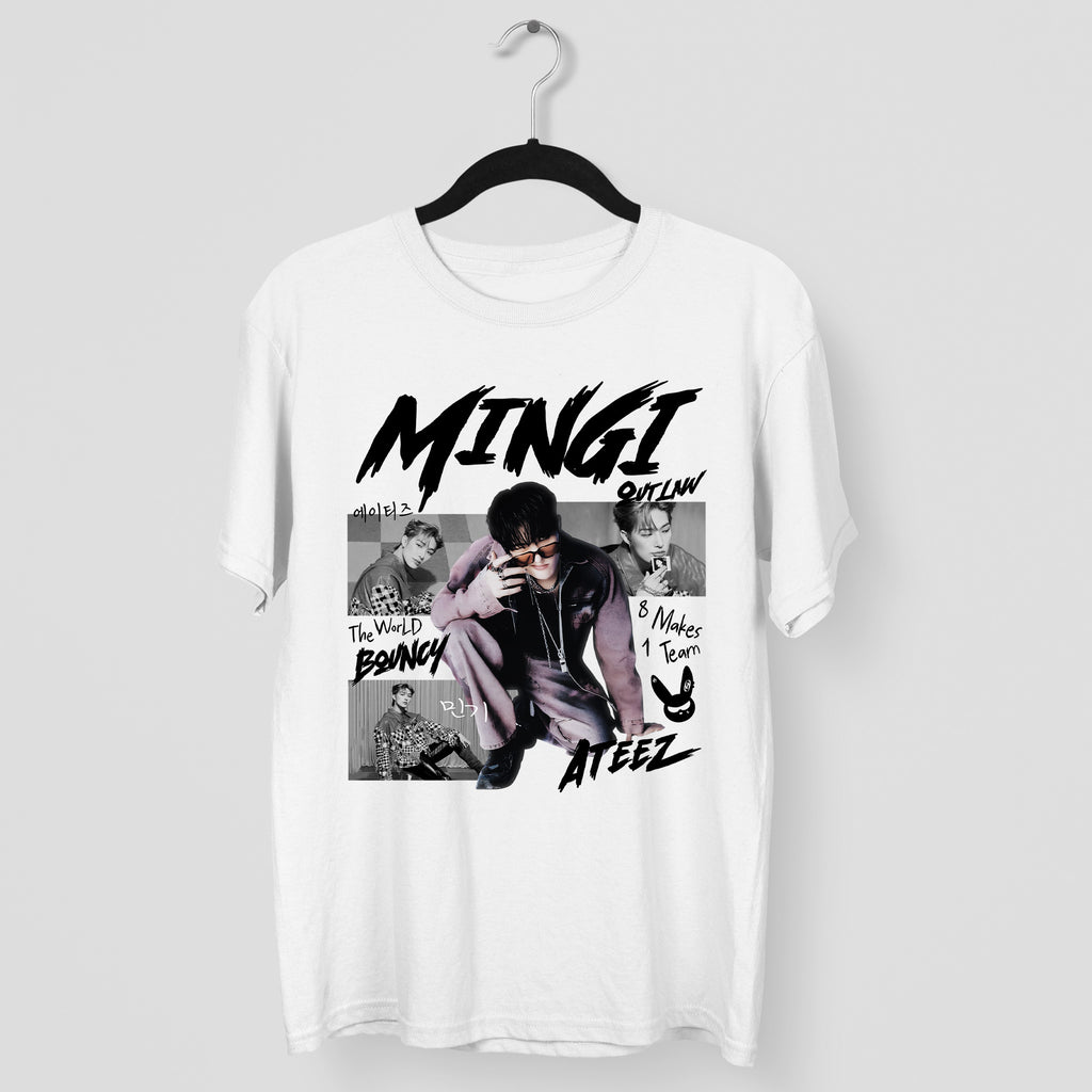 ATEEZ Graphic Mingi Member T-Shirt - Main view, Y2K kpop concert tee