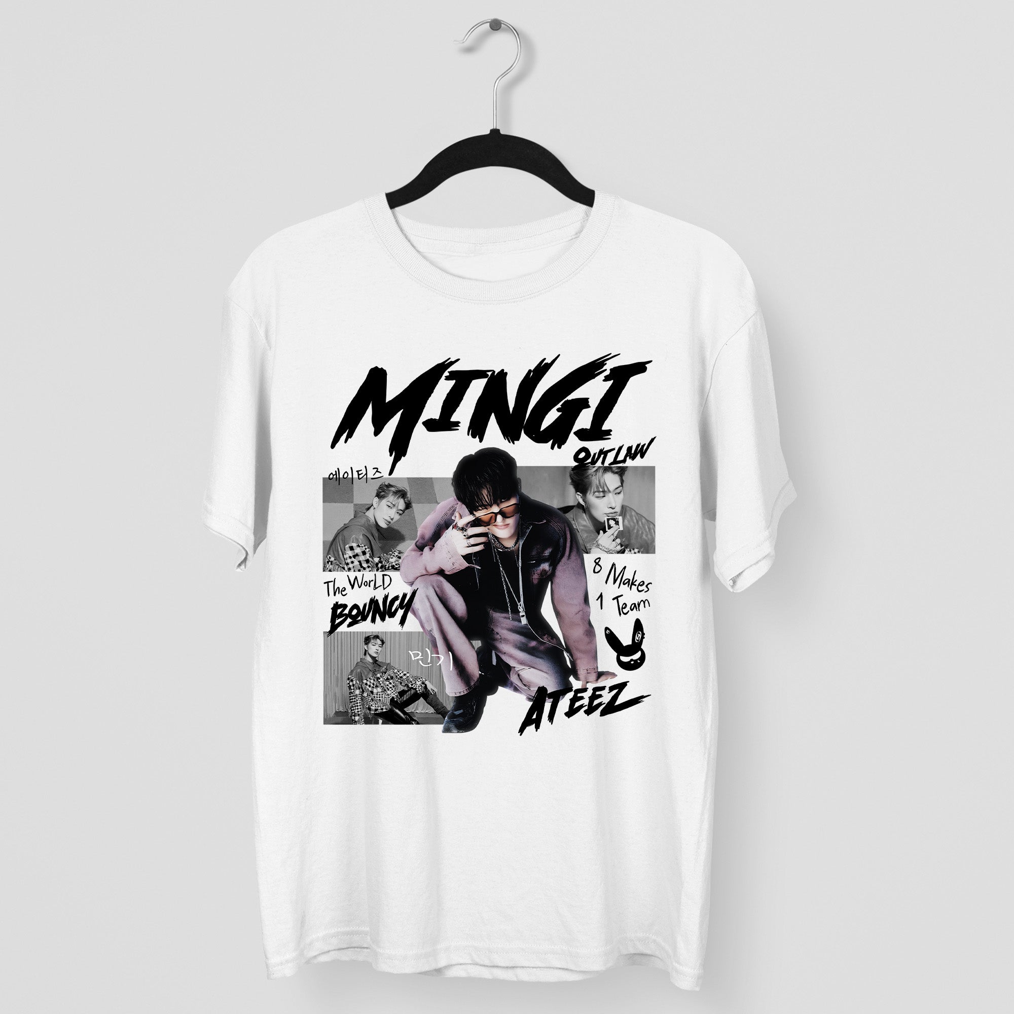 ATEEZ Graphic Mingi Member T-Shirt - Main view, Y2K kpop concert tee