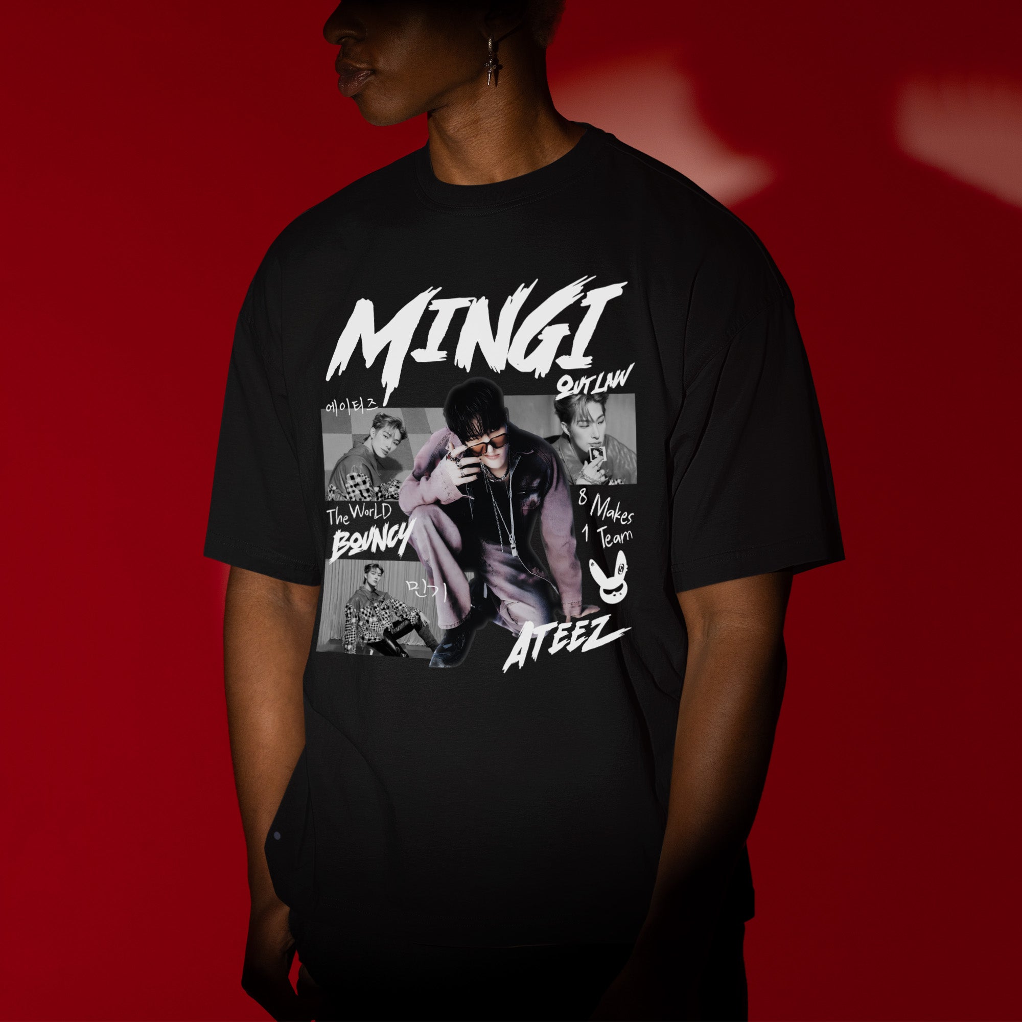 ATEEZ Graphic Mingi Member T-Shirt - Men view, Y2K kpop concert tee