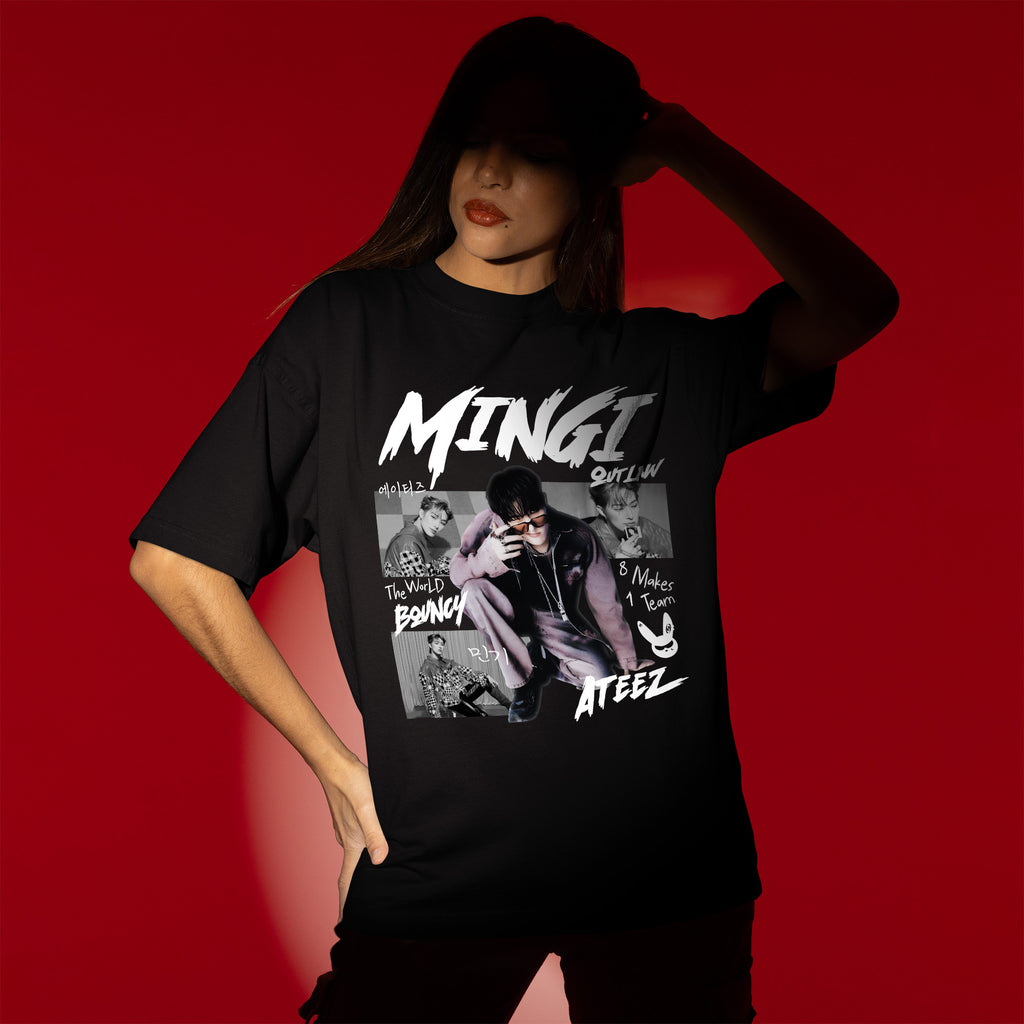 ATEEZ Graphic Mingi Member T-Shirt - Women view, Y2K kpop concert tee