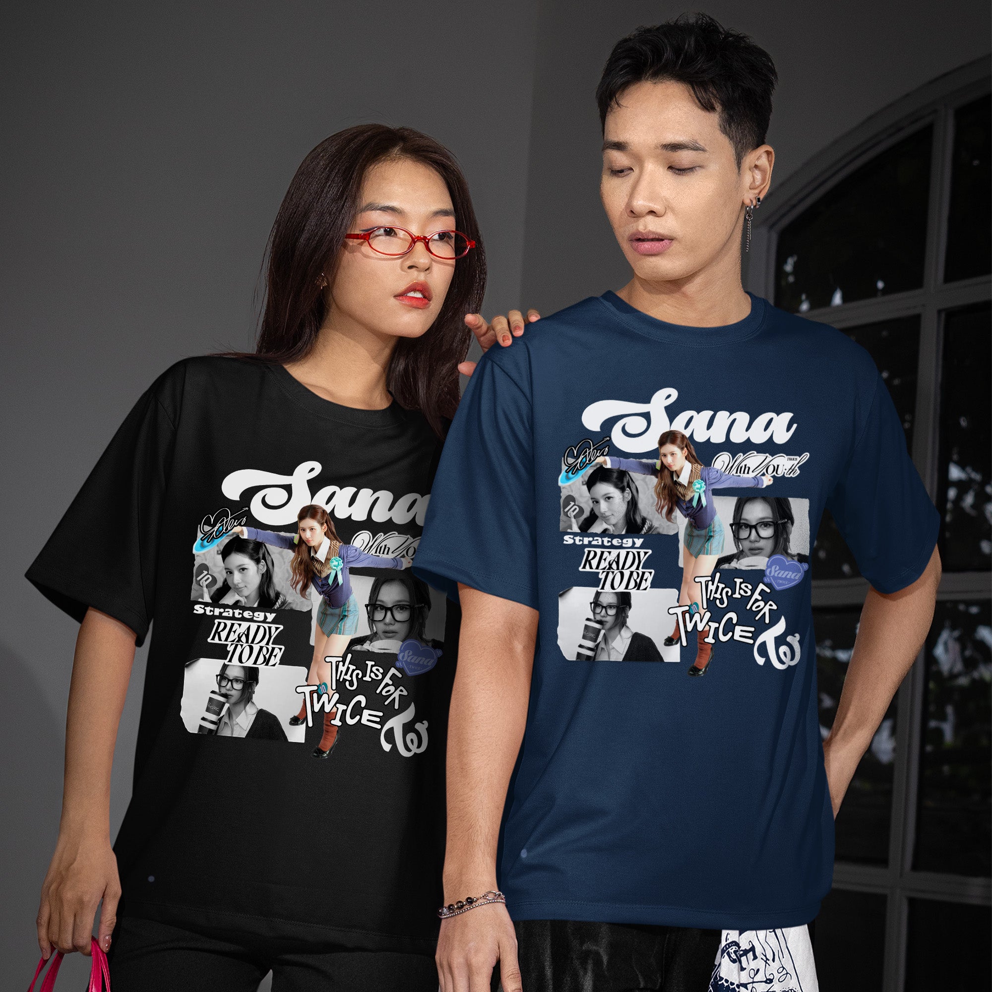 TWICE Graphic Sana T-Shirt - Couple view, Y2K kpop concert tee