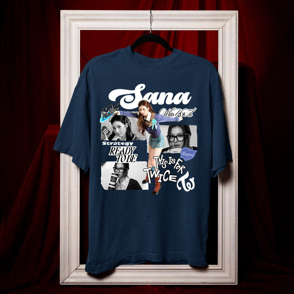 TWICE Graphic Sana T-Shirt - Hang view, Y2K kpop concert tee