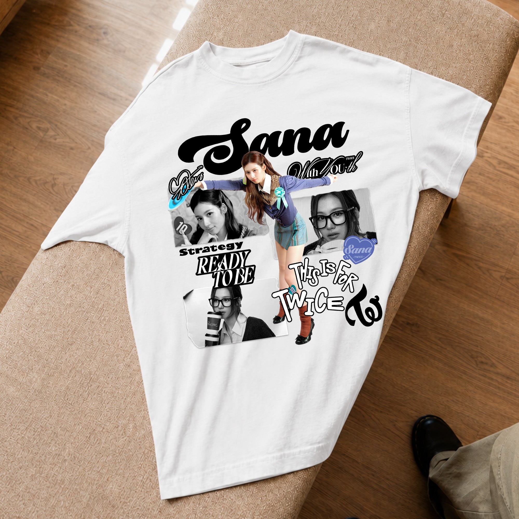 TWICE Graphic Sana T-Shirt - Spread view, Y2K kpop concert tee
