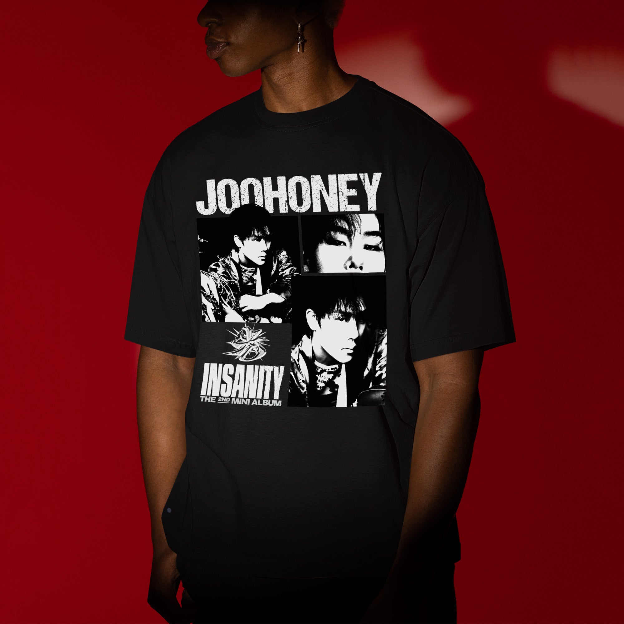Joohoney Insanity 2nd Mini Album T-Shirt - Men view, Y2K kpop concert tee