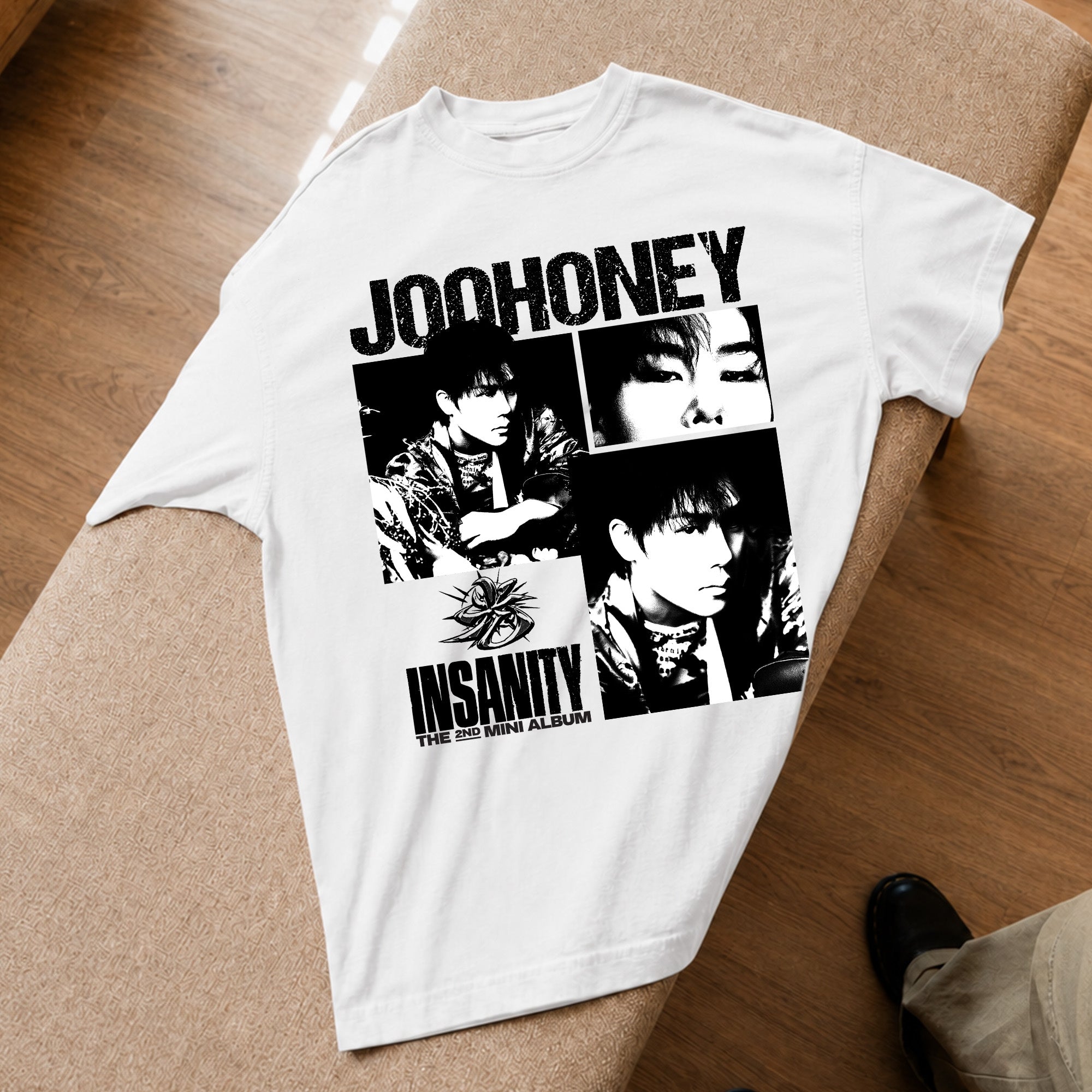 Joohoney Insanity 2nd Mini Album T-Shirt - Spread view, Y2K kpop concert tee