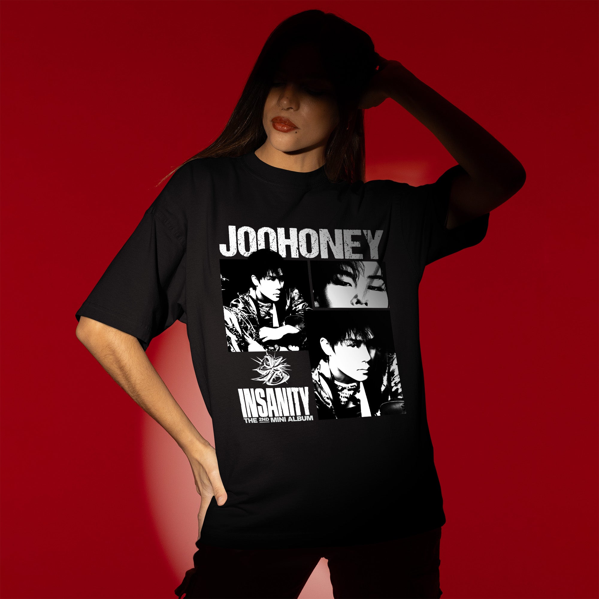 Joohoney Insanity 2nd Mini Album T-Shirt - Women view, Y2K kpop concert tee