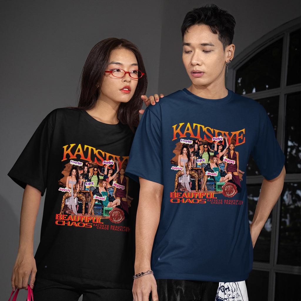 KATSEYE Beautiful Chaos Tracklist T-Shirt - Couple view, Y2K kpop concert tee