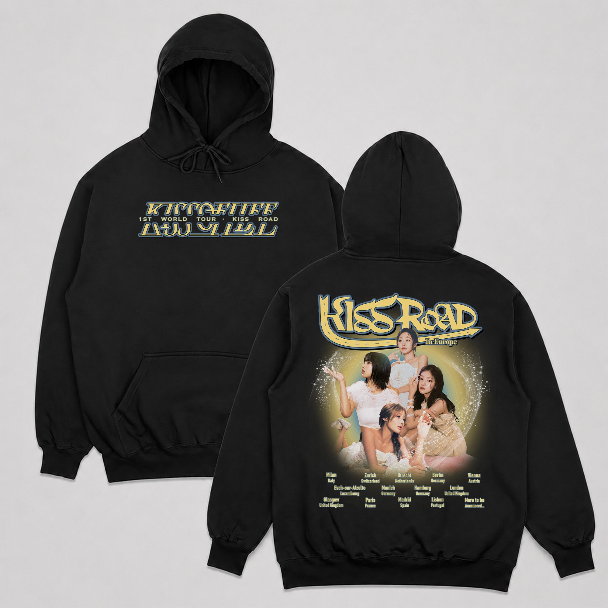 KISS OF LIFE World Tour Kiss Road In Europe Hoodie - Main view, Y2K kpop concert hoodie