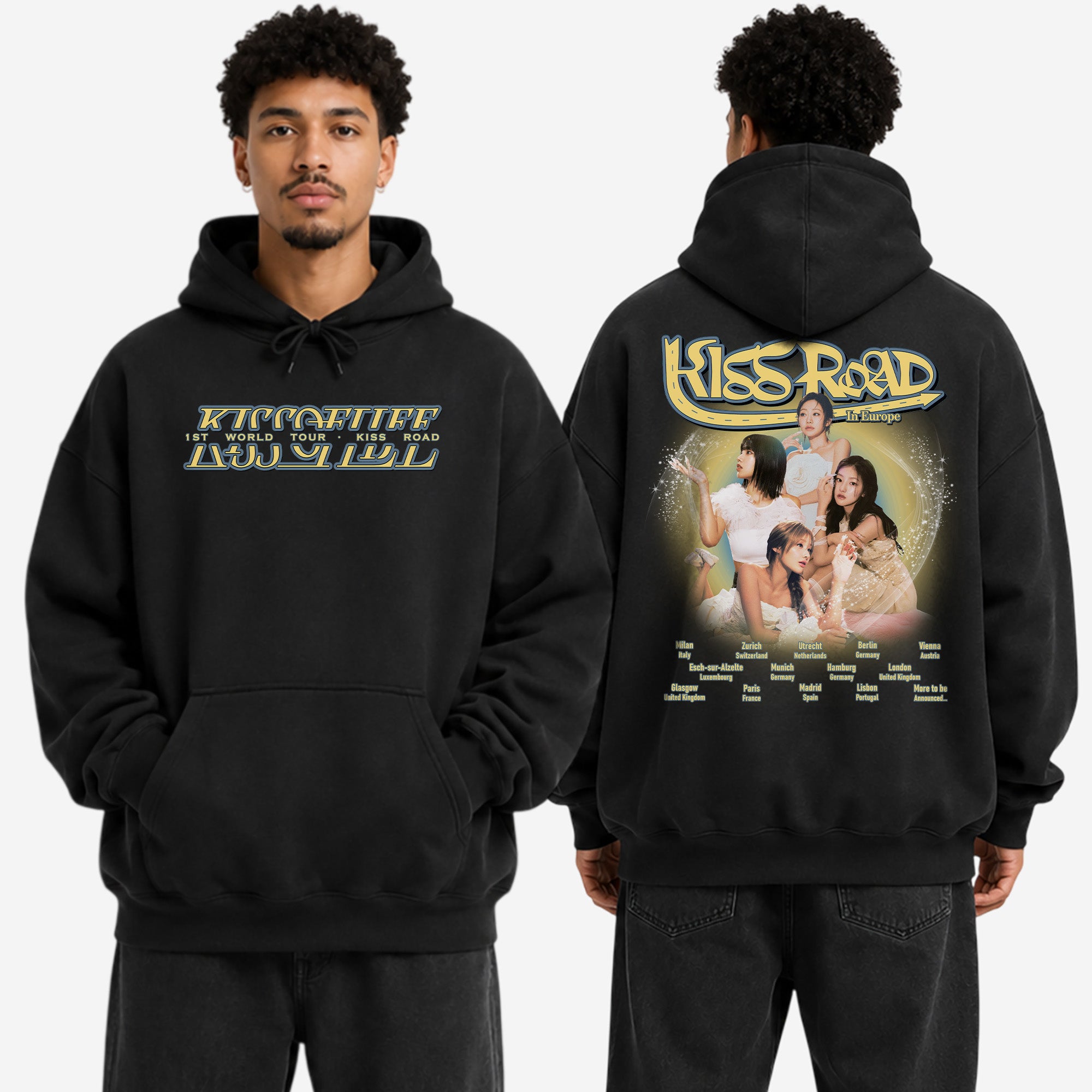 KISS OF LIFE World Tour Kiss Road In Europe Hoodie - Men view, Y2K kpop concert hoodie