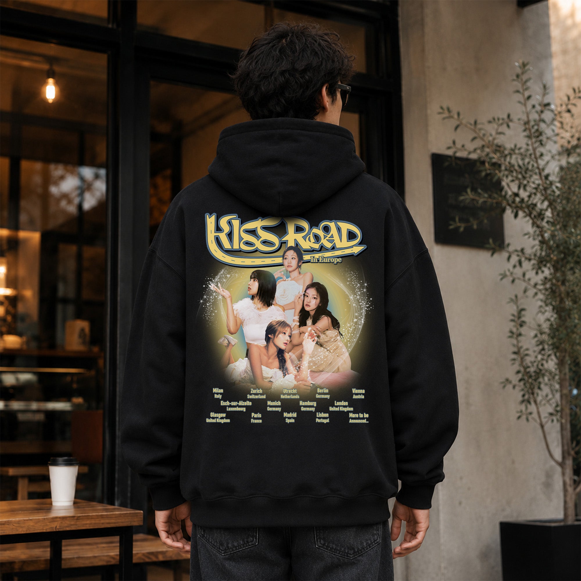 KISS OF LIFE World Tour Kiss Road In Europe Hoodie - Men Back view, Y2K kpop concert hoodie
