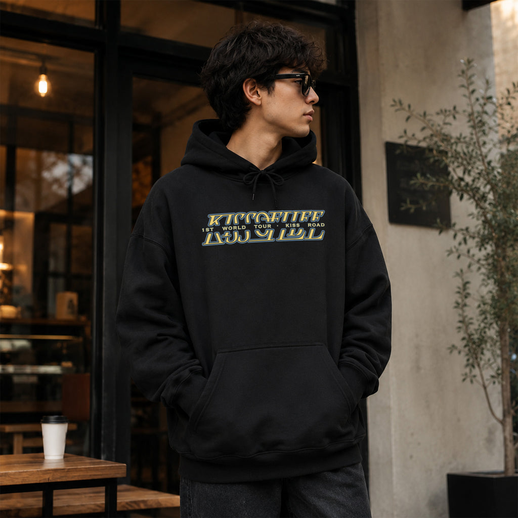 KISS OF LIFE World Tour Kiss Road In Europe Hoodie - Men Front view, Y2K kpop concert hoodie