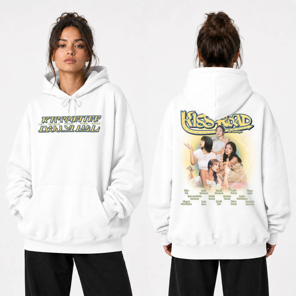 KISS OF LIFE World Tour Kiss Road In Europe Hoodie - Women view, Y2K kpop concert hoodie