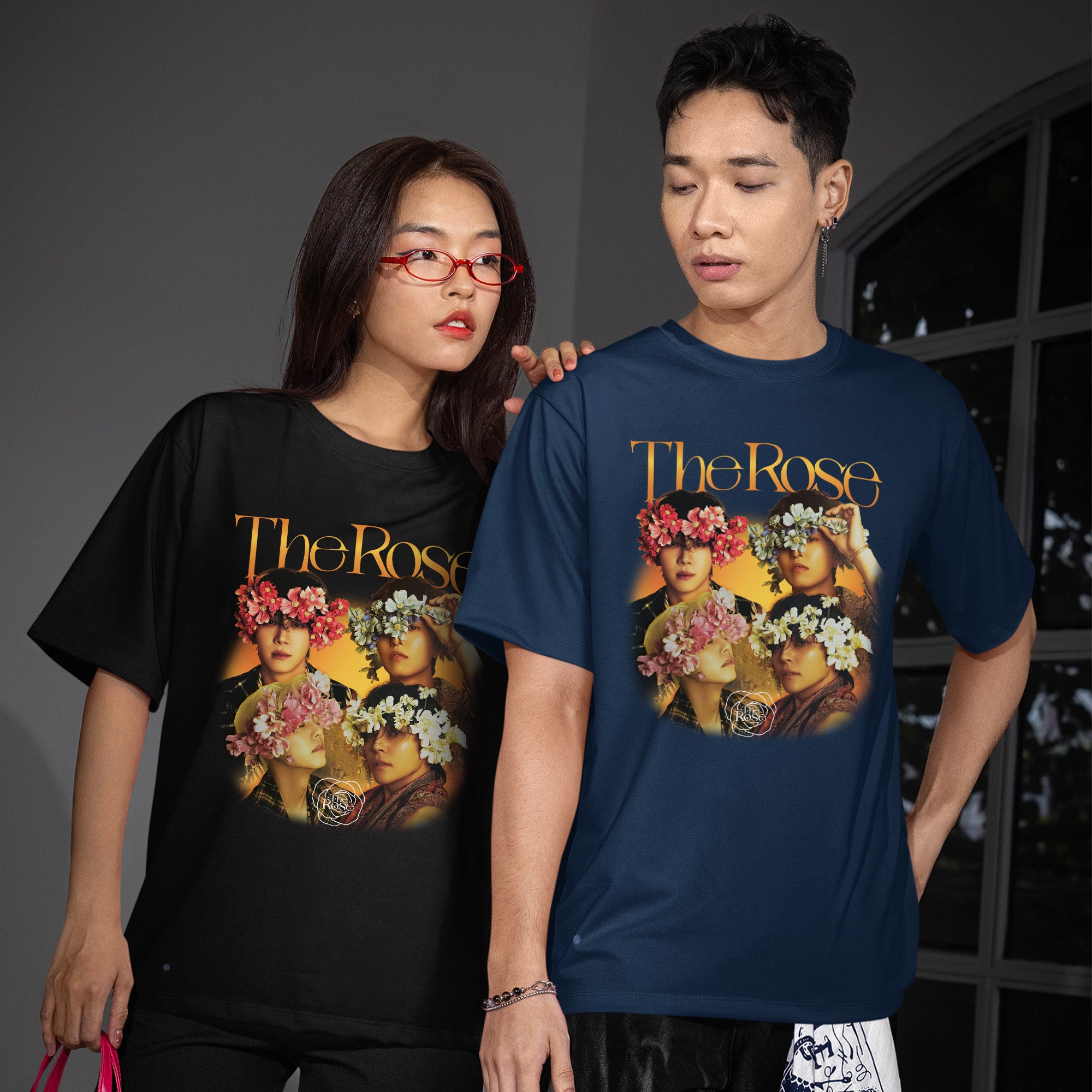 The Rose Retro T-Shirt - Couple view, Y2K kpop concert tee