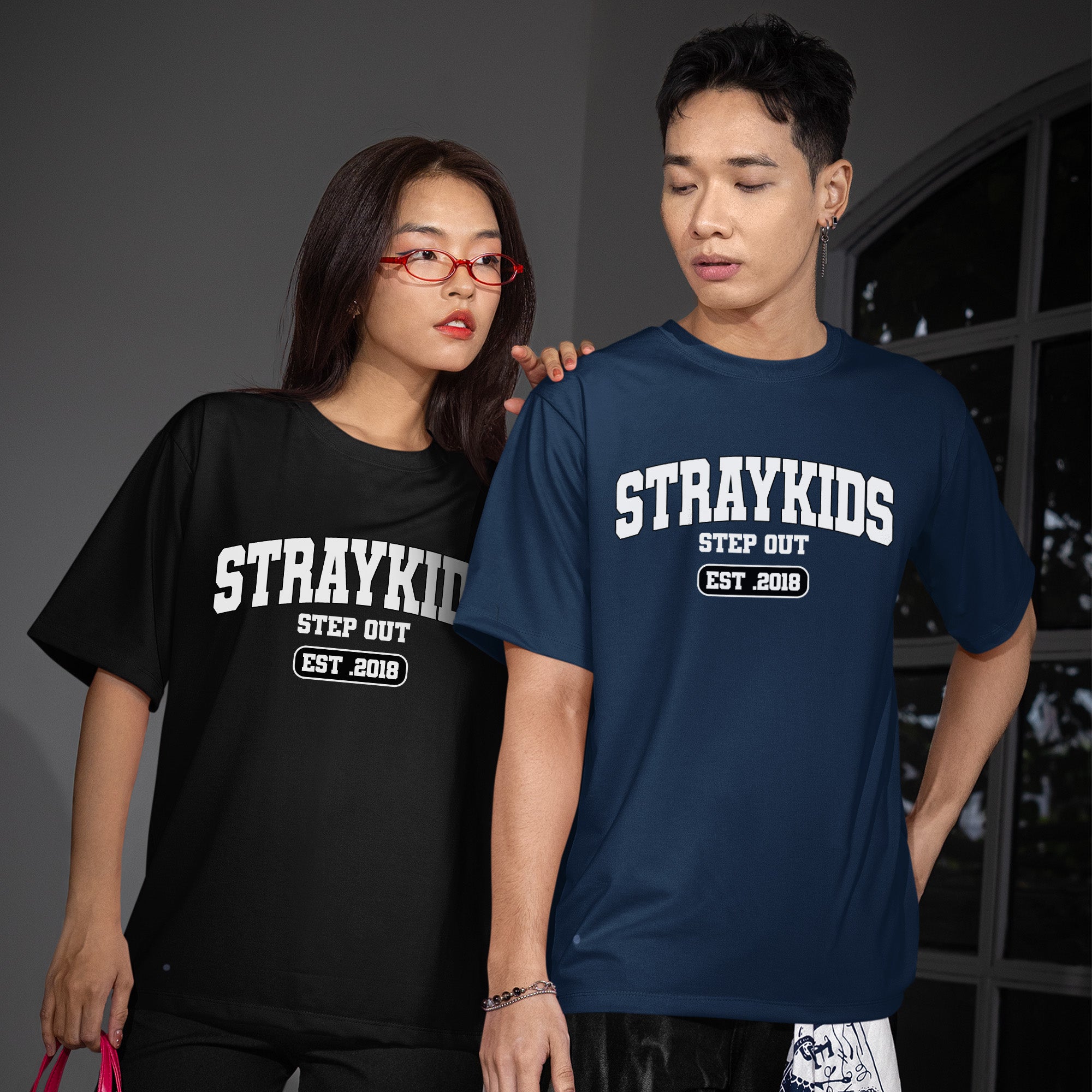 Stray Kids Step Out EST 2018 T-Shirt - Couple view, Y2K kpop concert tee