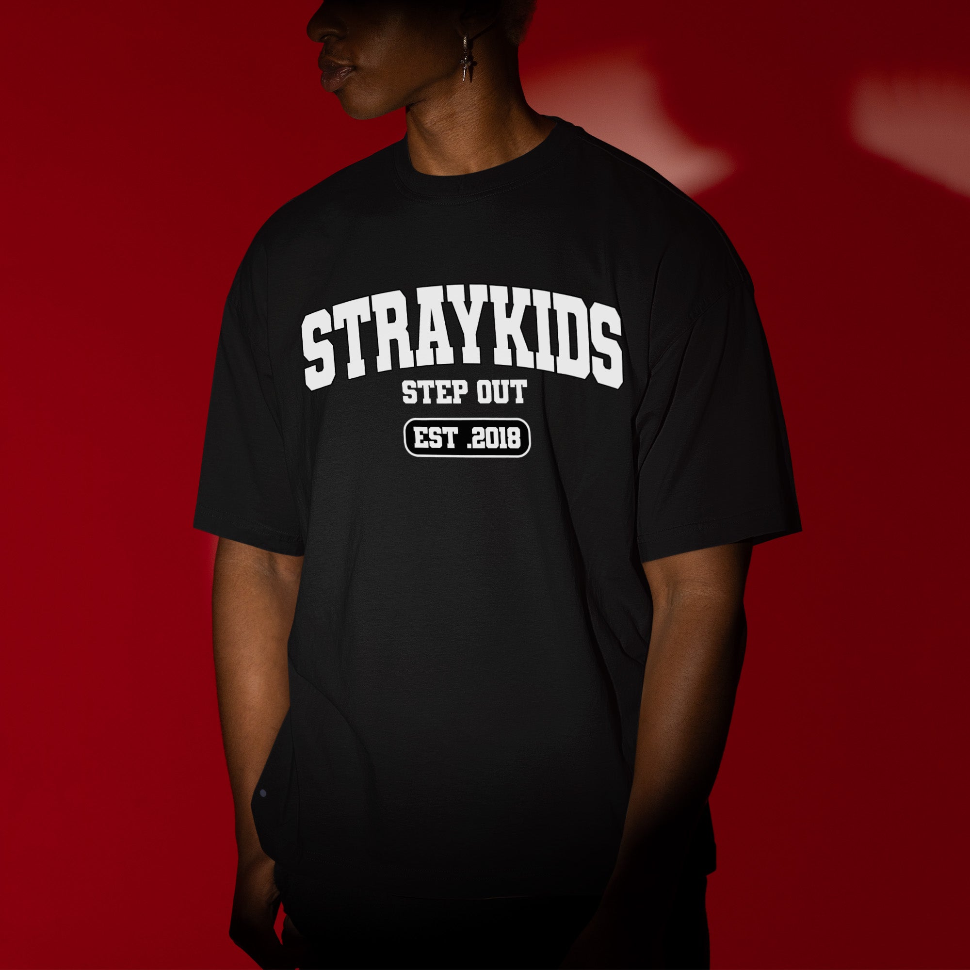 Stray Kids Step Out EST 2018 T-Shirt - Men view, Y2K kpop concert tee