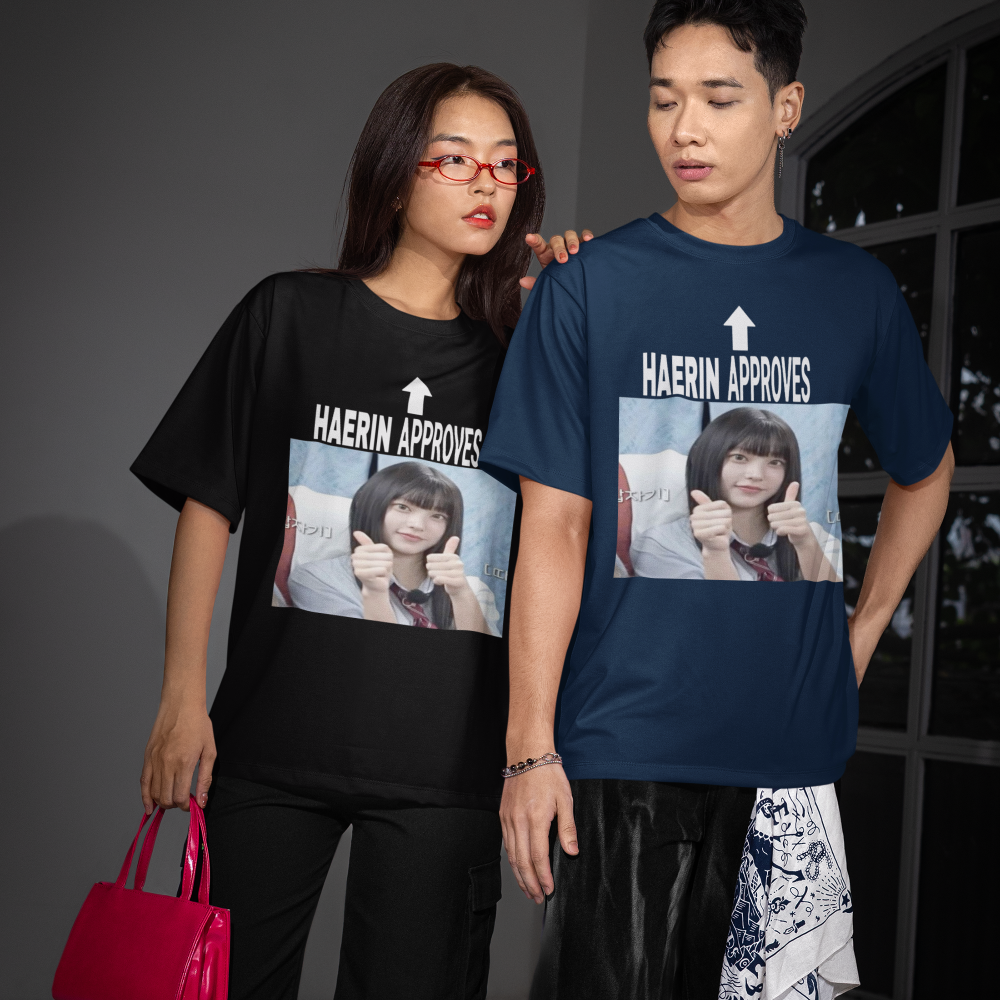 NewJeans Funny Haerin Approves T-Shirt - Couple view, Y2K kpop concert tee