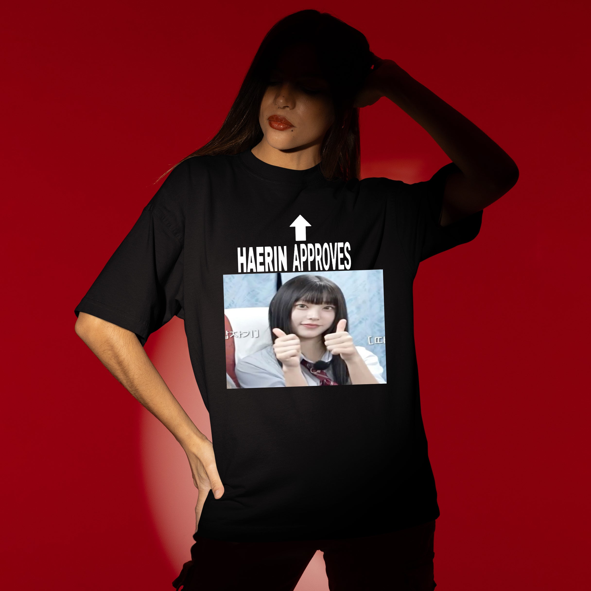 NewJeans Funny Haerin Approves T-Shirt - Women view, Y2K kpop concert tee