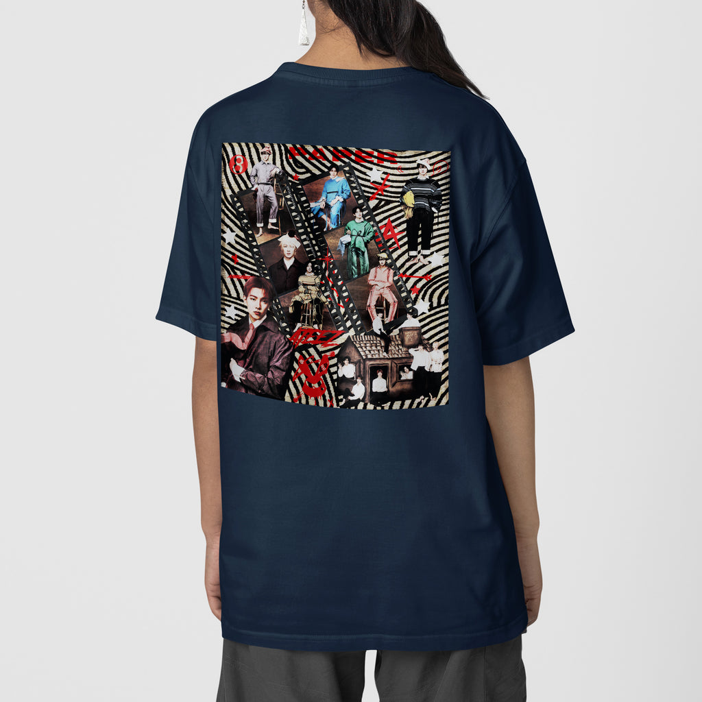 ATEEZ Striped Graphic T-Shirt - Back view, Y2K kpop concert tee