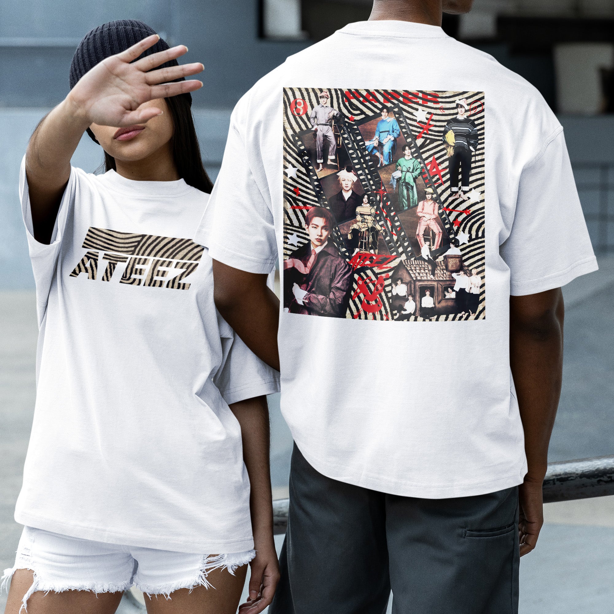 ATEEZ Striped Graphic T-Shirt - Couple 2 view, Y2K kpop concert tee