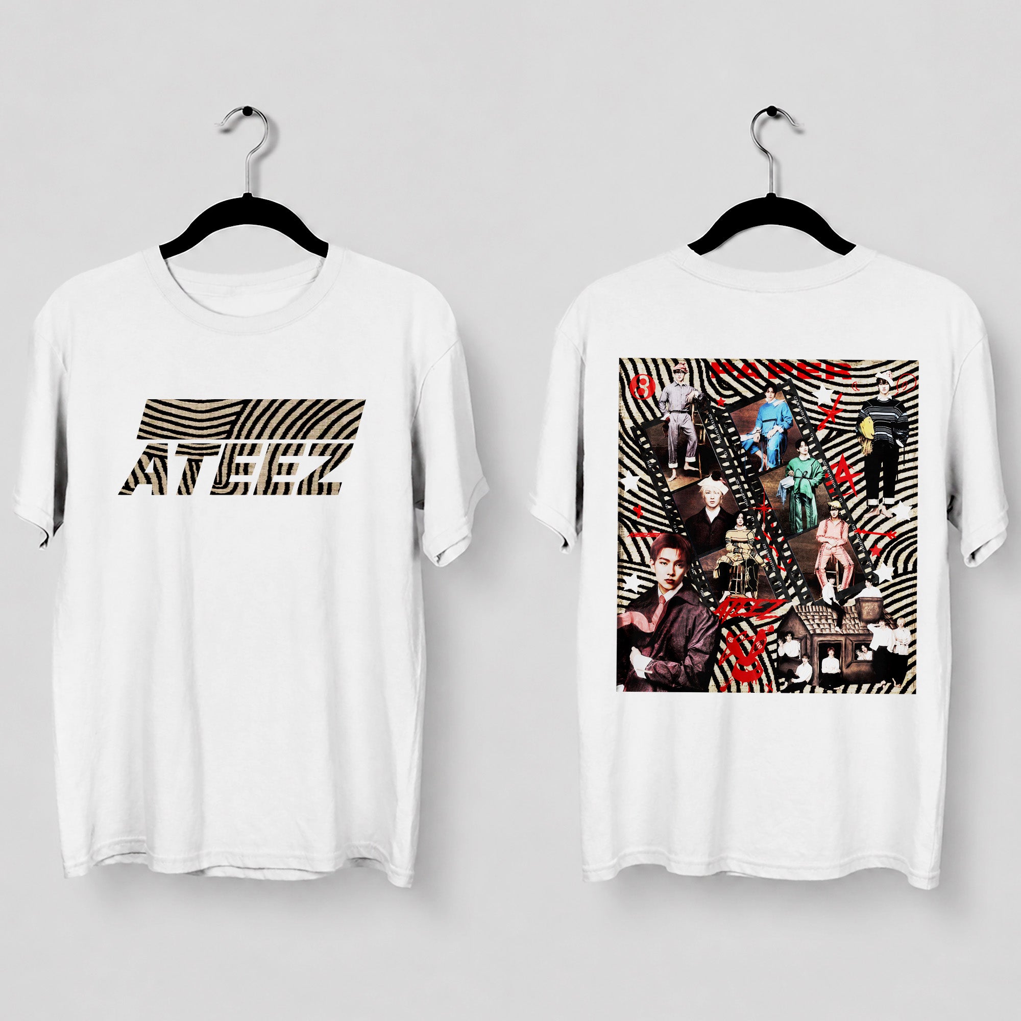 ATEEZ Striped Graphic T-Shirt - Main view, Y2K kpop concert tee