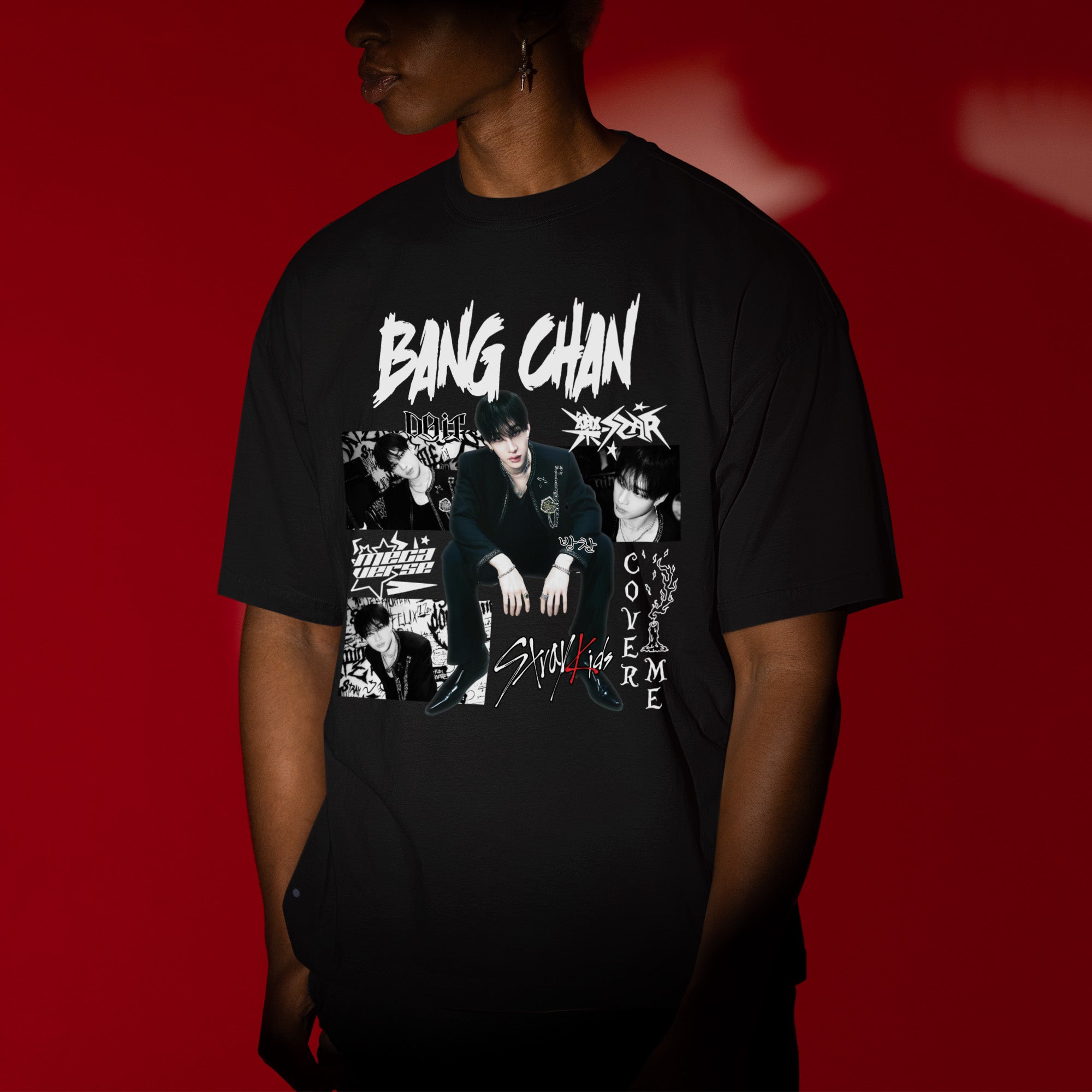 Stray Kids Graphic Bang Chan Style T-Shirt - Men view, Y2K kpop concert tee