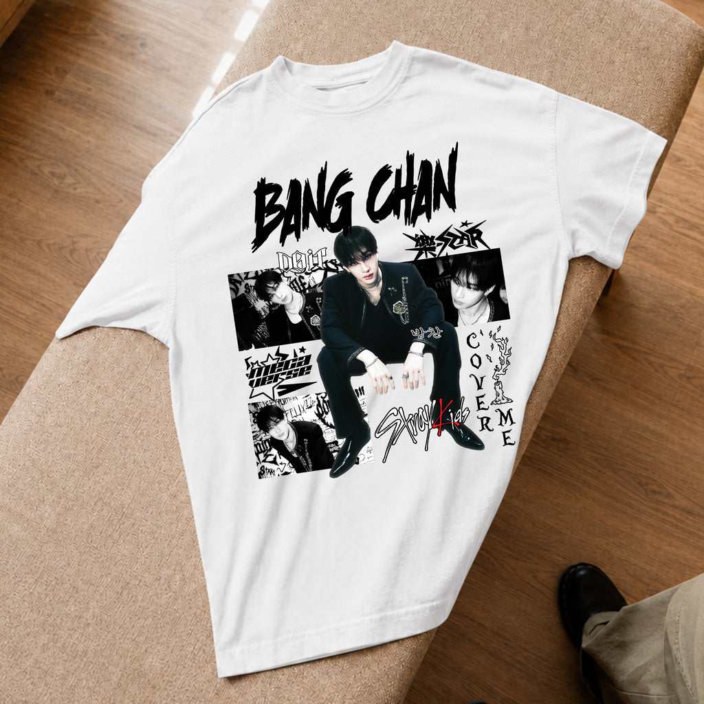 Stray Kids Graphic Bang Chan Style T-Shirt - Spread view, Y2K kpop concert tee