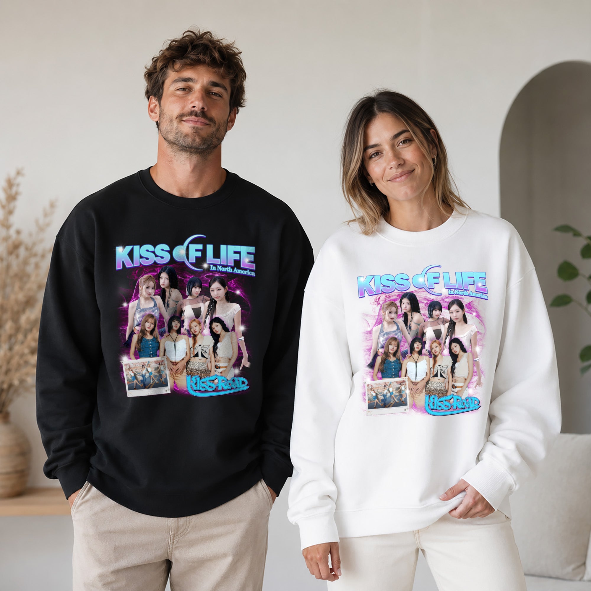 KISS OF LIFE Graphic Kiss Road Sweatshirt - Couple view, Y2K kpop concert sweatshirt