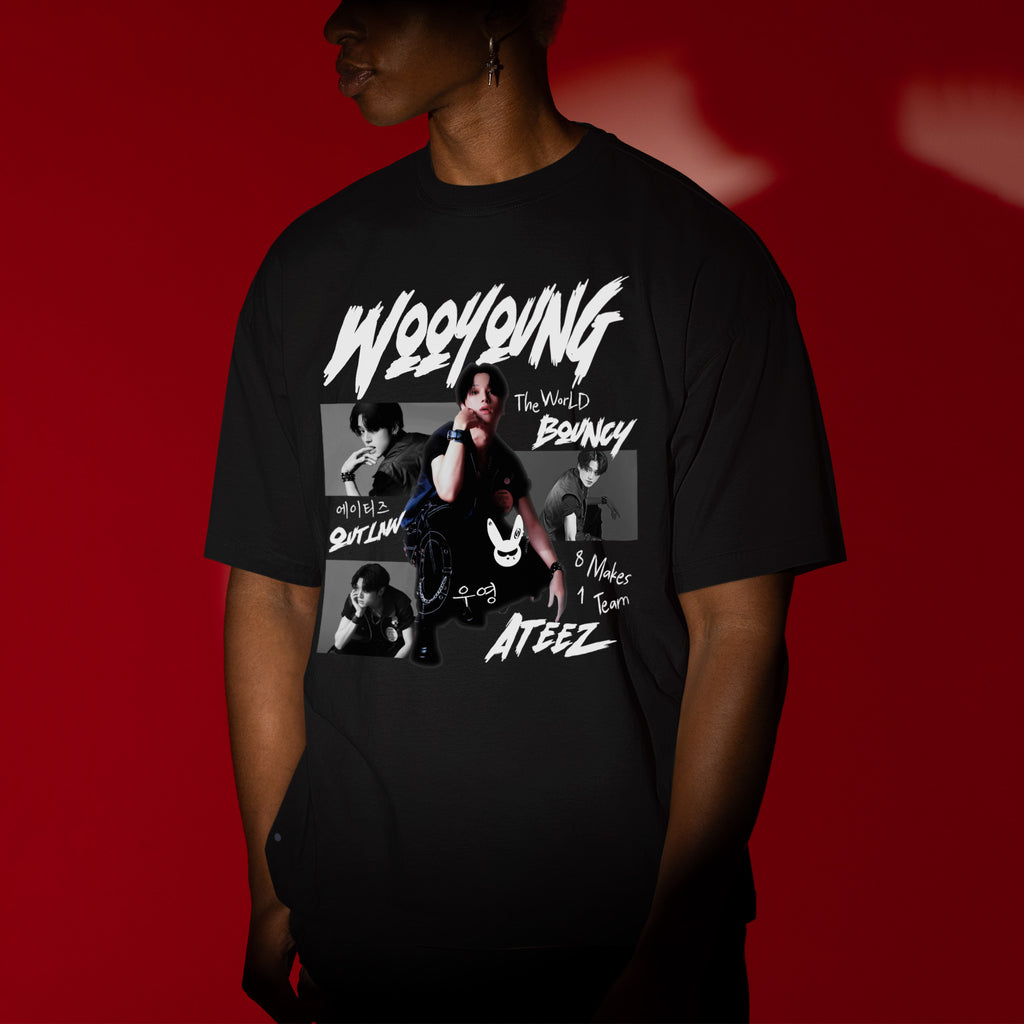 ATEEZ Graphic Wooyoung Member T-Shirt - Men view, Y2K kpop concert tee