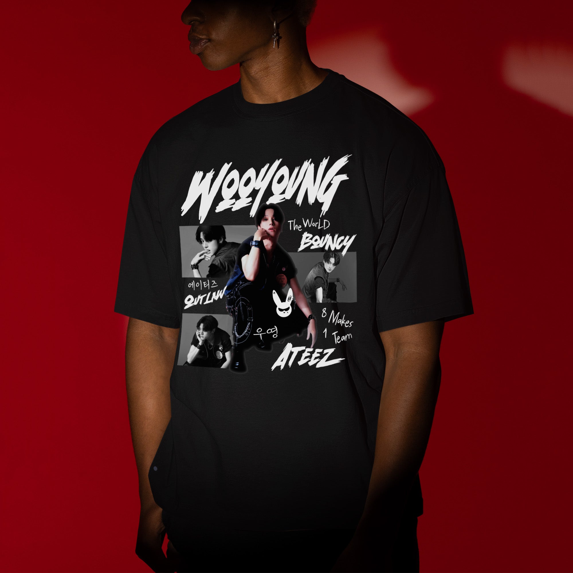 ATEEZ Graphic Wooyoung Member T-Shirt - Men view, Y2K kpop concert tee