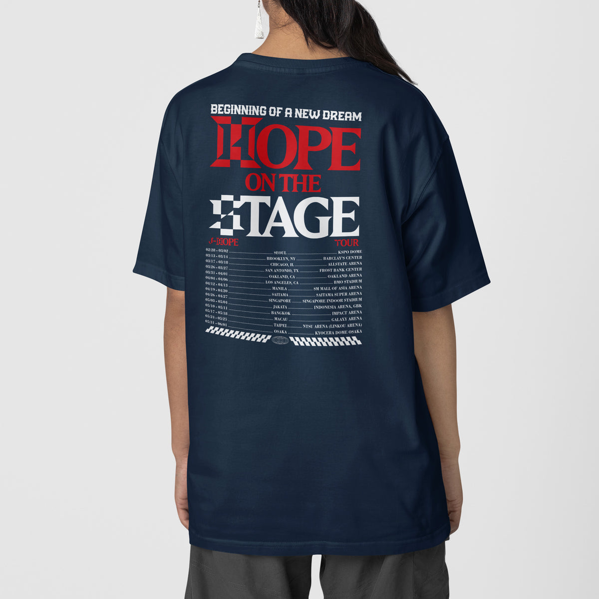 BTS J-Hope On The Stage 2025 Tour Dates T-Shirt - Back view, Y2K kpop concert tee