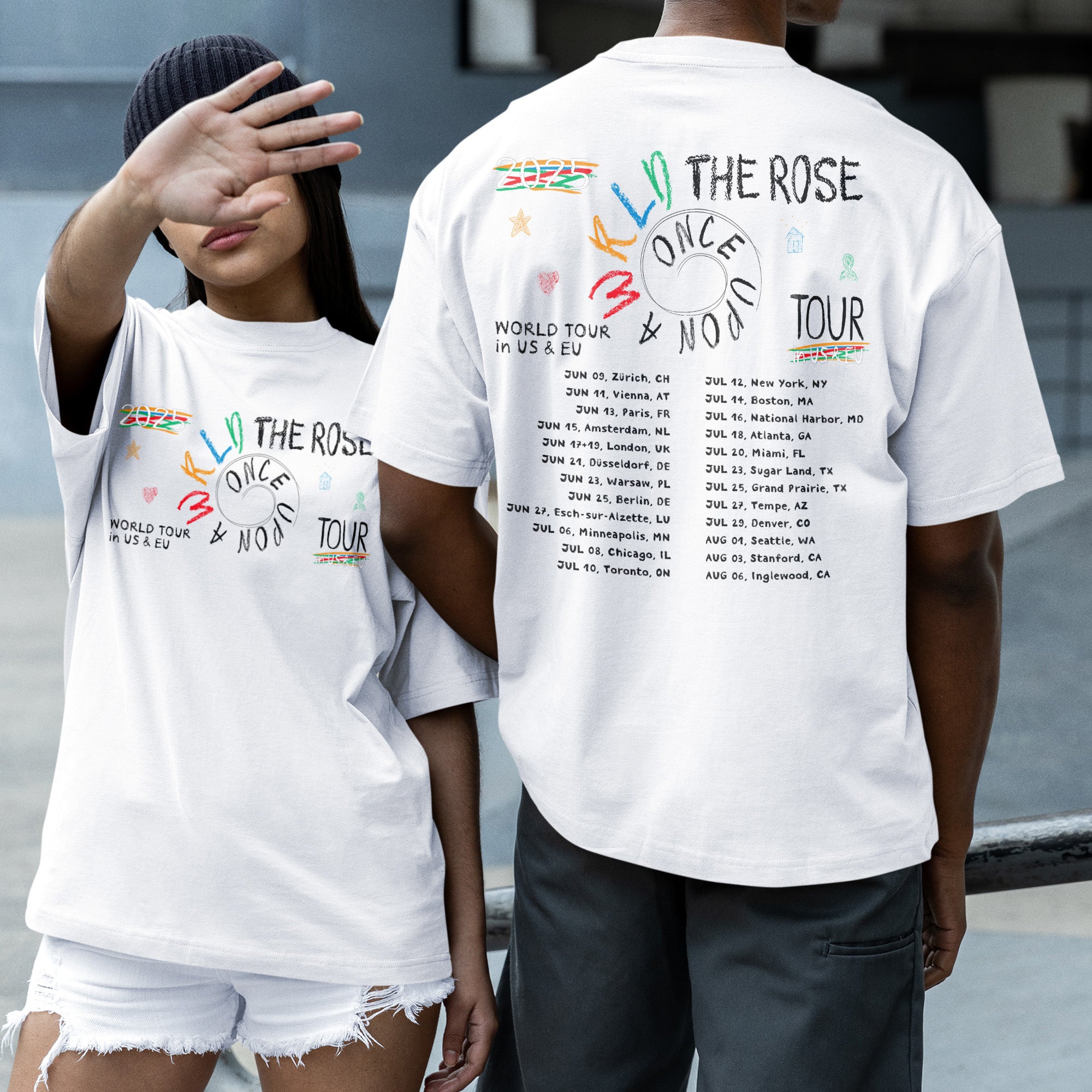 The Rose Once Upon A WRLD Tour 2025 Graphic T-Shirt - Couple 2 view, Y2K kpop concert tee