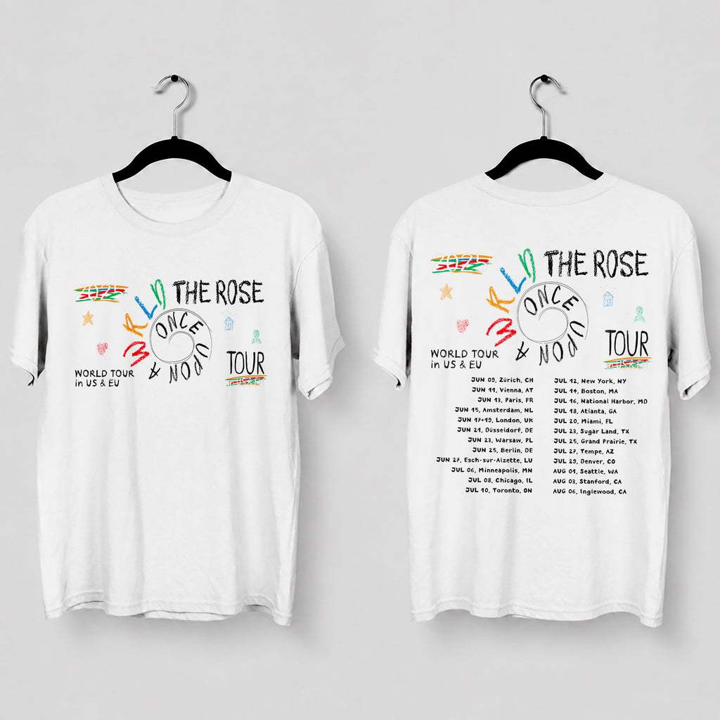 The Rose Once Upon A WRLD Tour 2025 Graphic T-Shirt - Main view, Y2K kpop concert tee