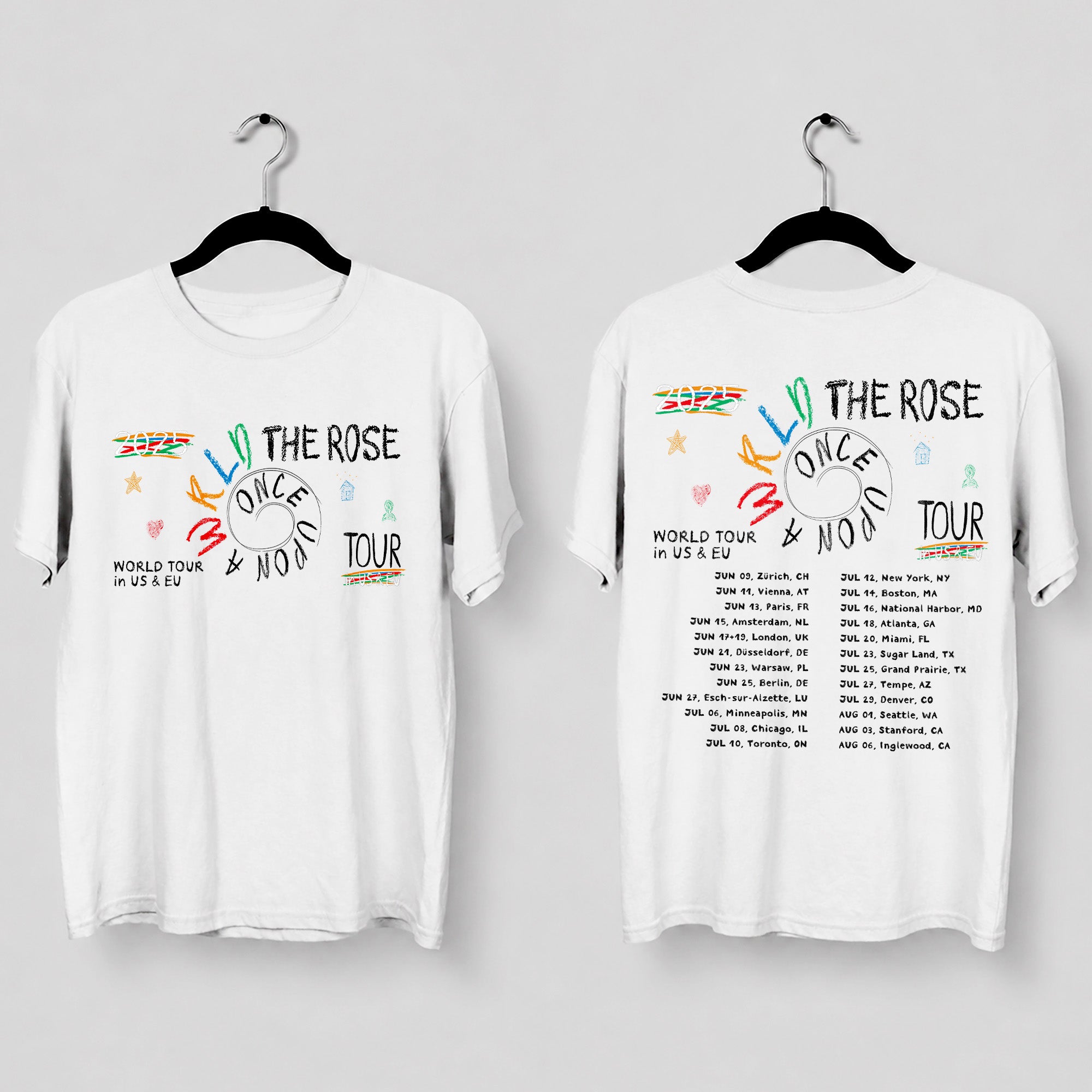The Rose Once Upon A WRLD Tour 2025 Graphic T-Shirt - Main view, Y2K kpop concert tee