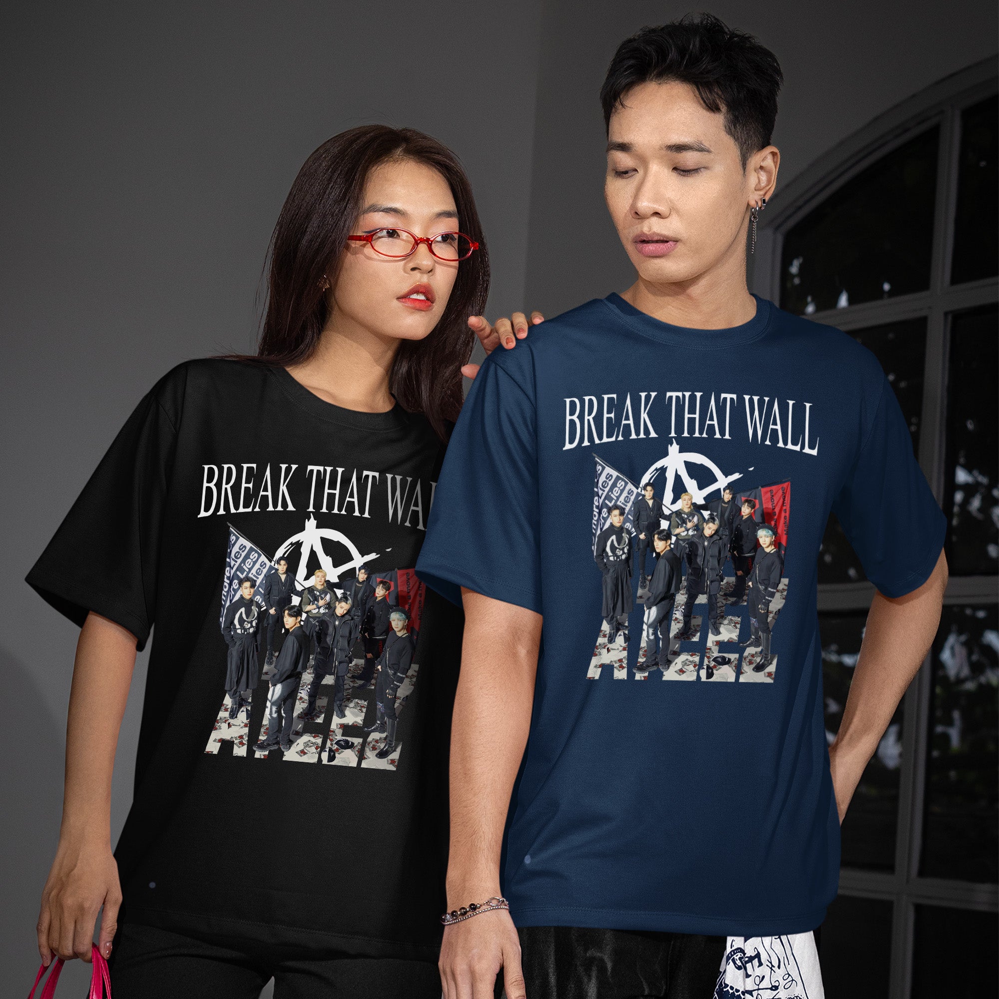 ATEEZ Break That Wall T-Shirt - Couple view, Y2K kpop concert tee